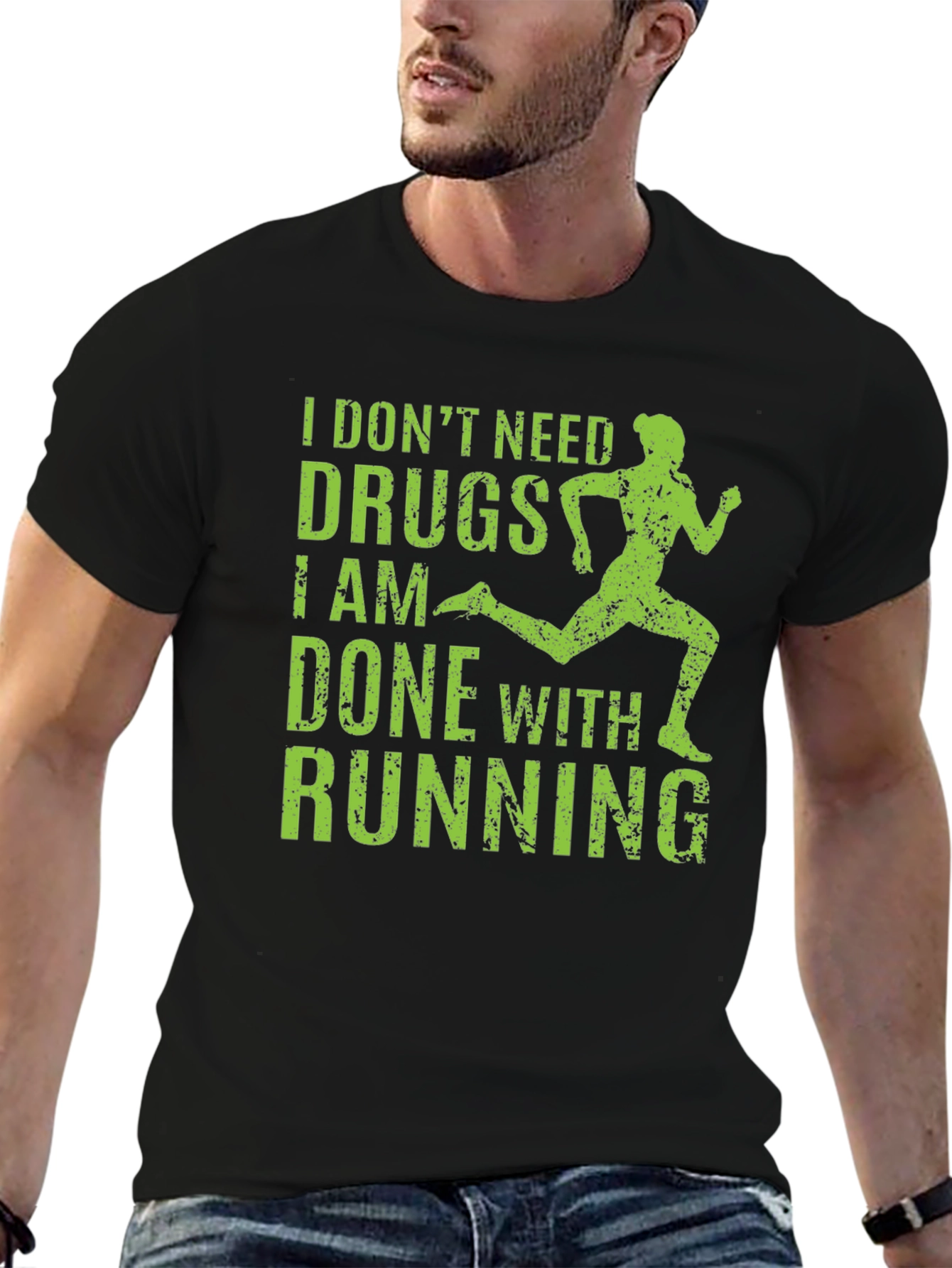 Black Funny Running Shirt: I Don't Need Drugs, I Am Done with Running Tee view 6