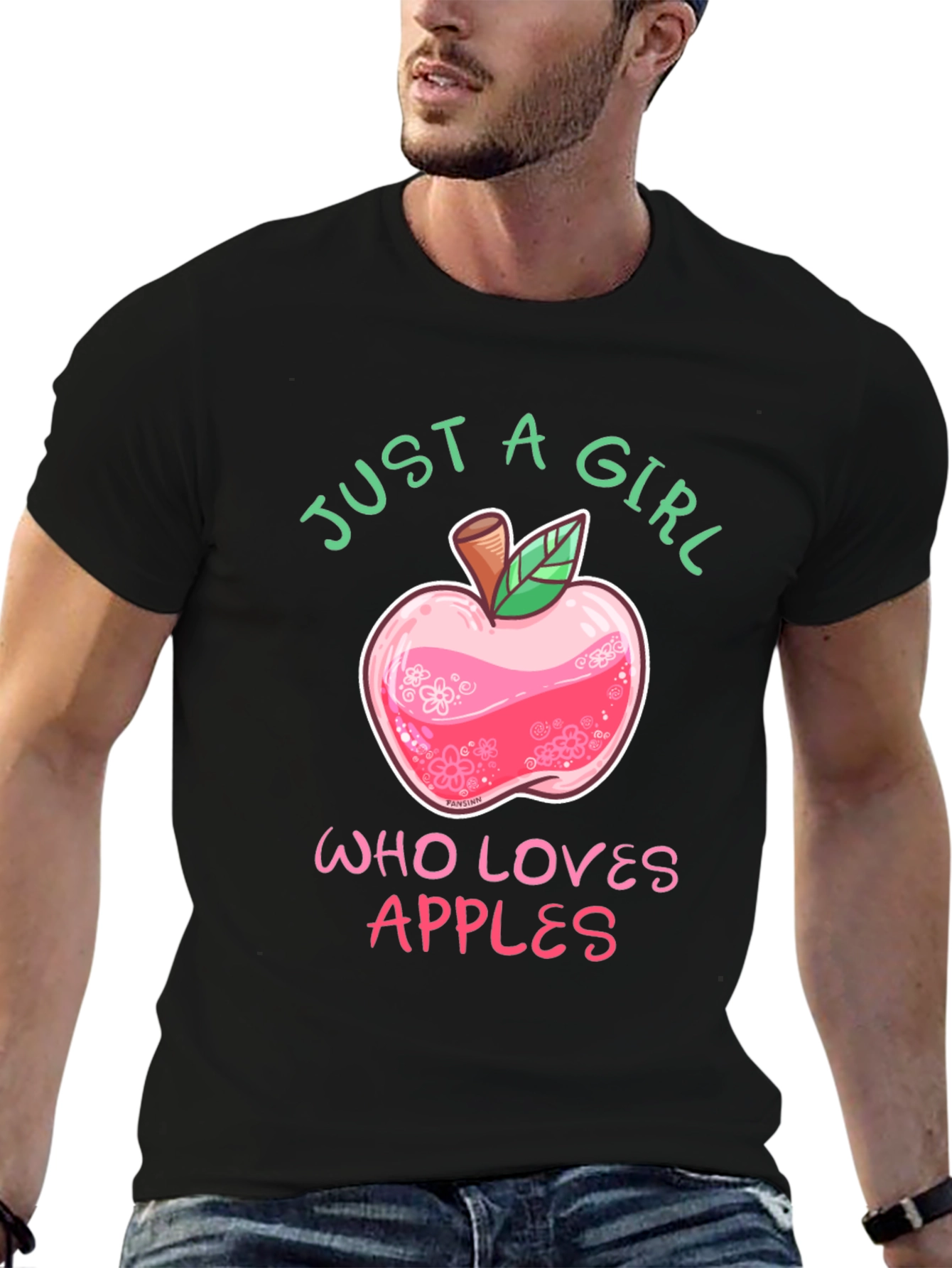 Black Just A Girl Who Loves Apples T-Shirt view 6