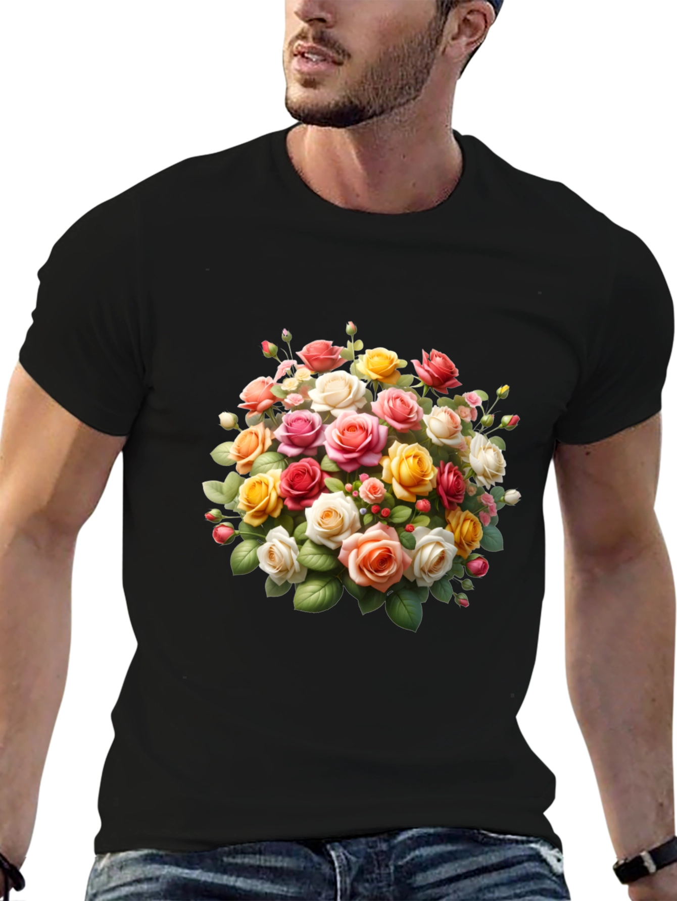 Black Floral Roses Graphic Black T-Shirt view 6