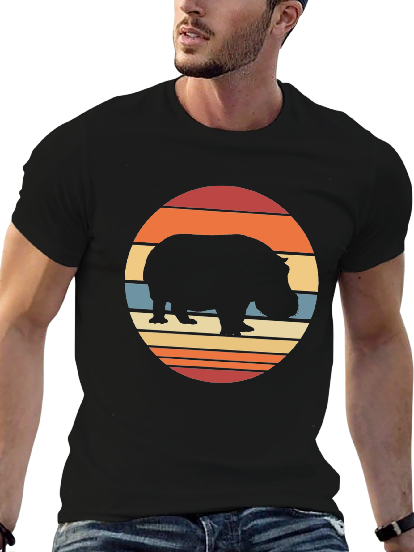 Black Retro Hippo Sunset T-Shirt - Black view 6
