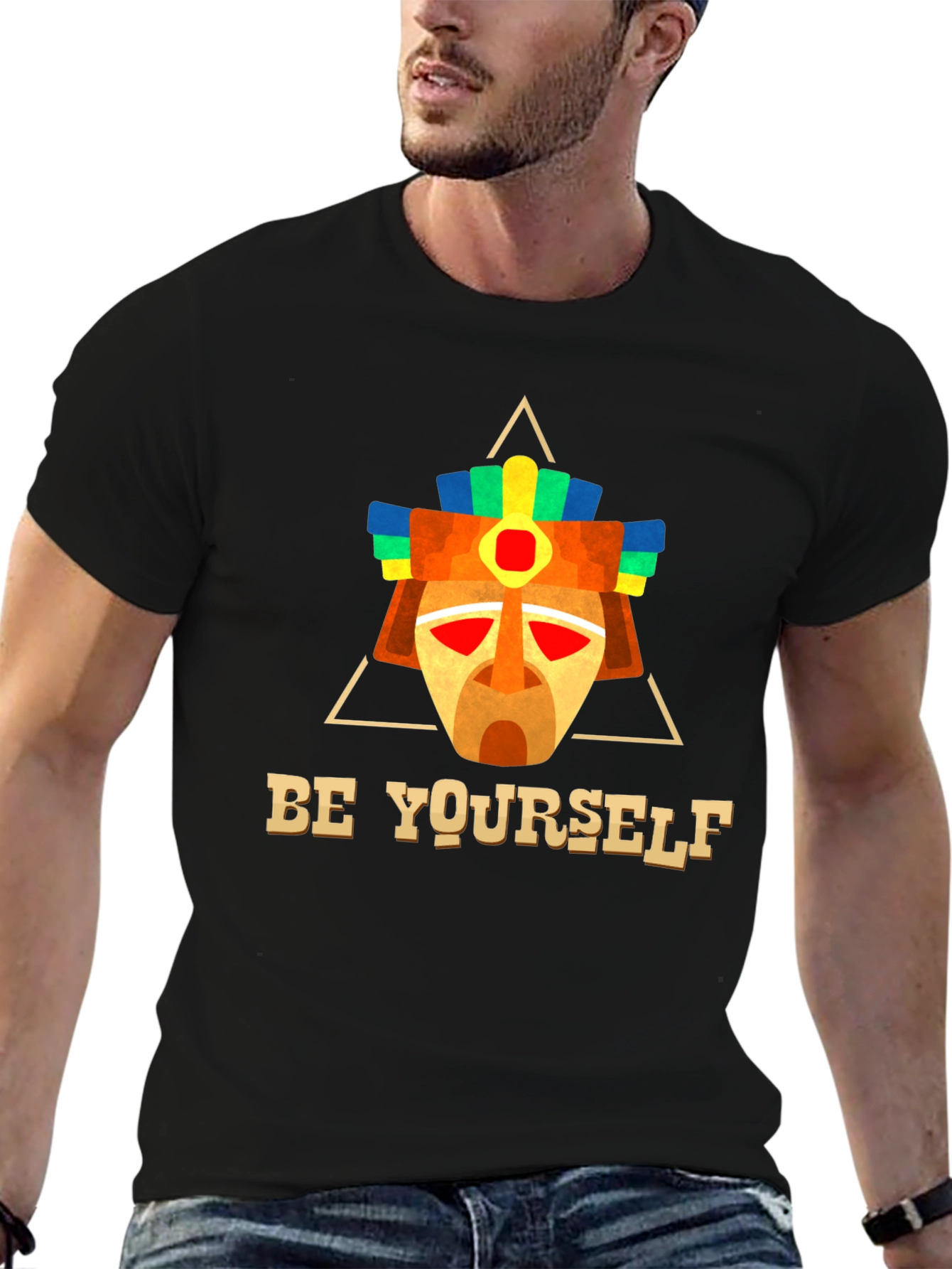 Black Be Yourself Aztec Mask T-Shirt view 6