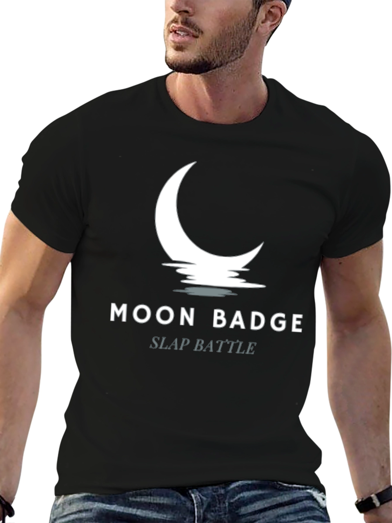 Black Moon Badge Slap Battle Black T-Shirt view 6