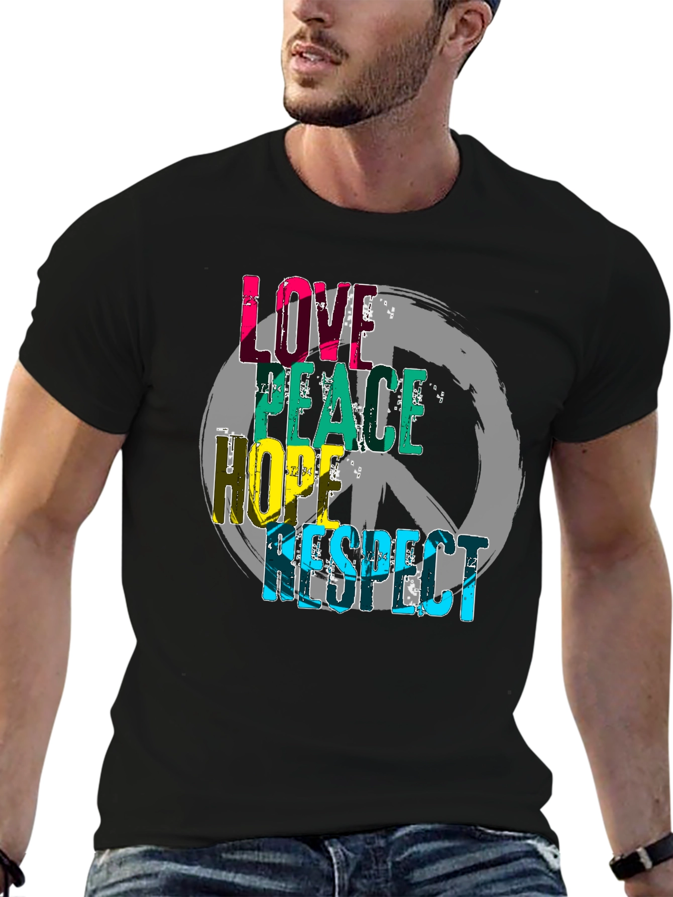 Black Love Peace Hope Respect Graphic T-Shirt view 6