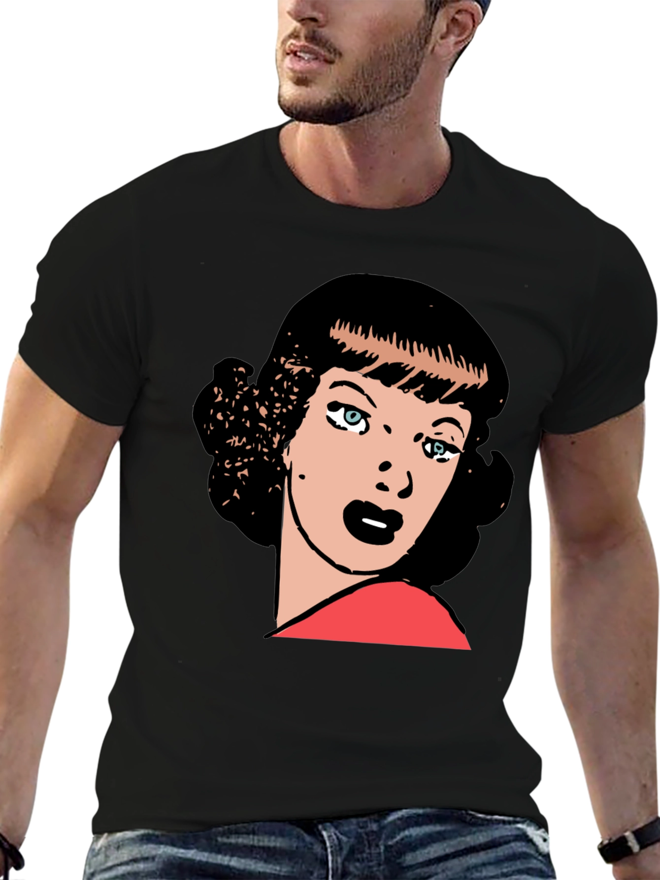Black Retro Cartoon Woman Graphic T-Shirt view 6