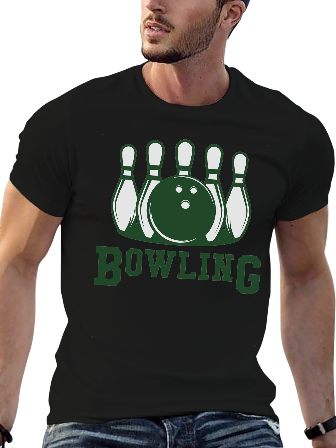 Black Bowling Pins & Ball Graphic T-Shirt view 6