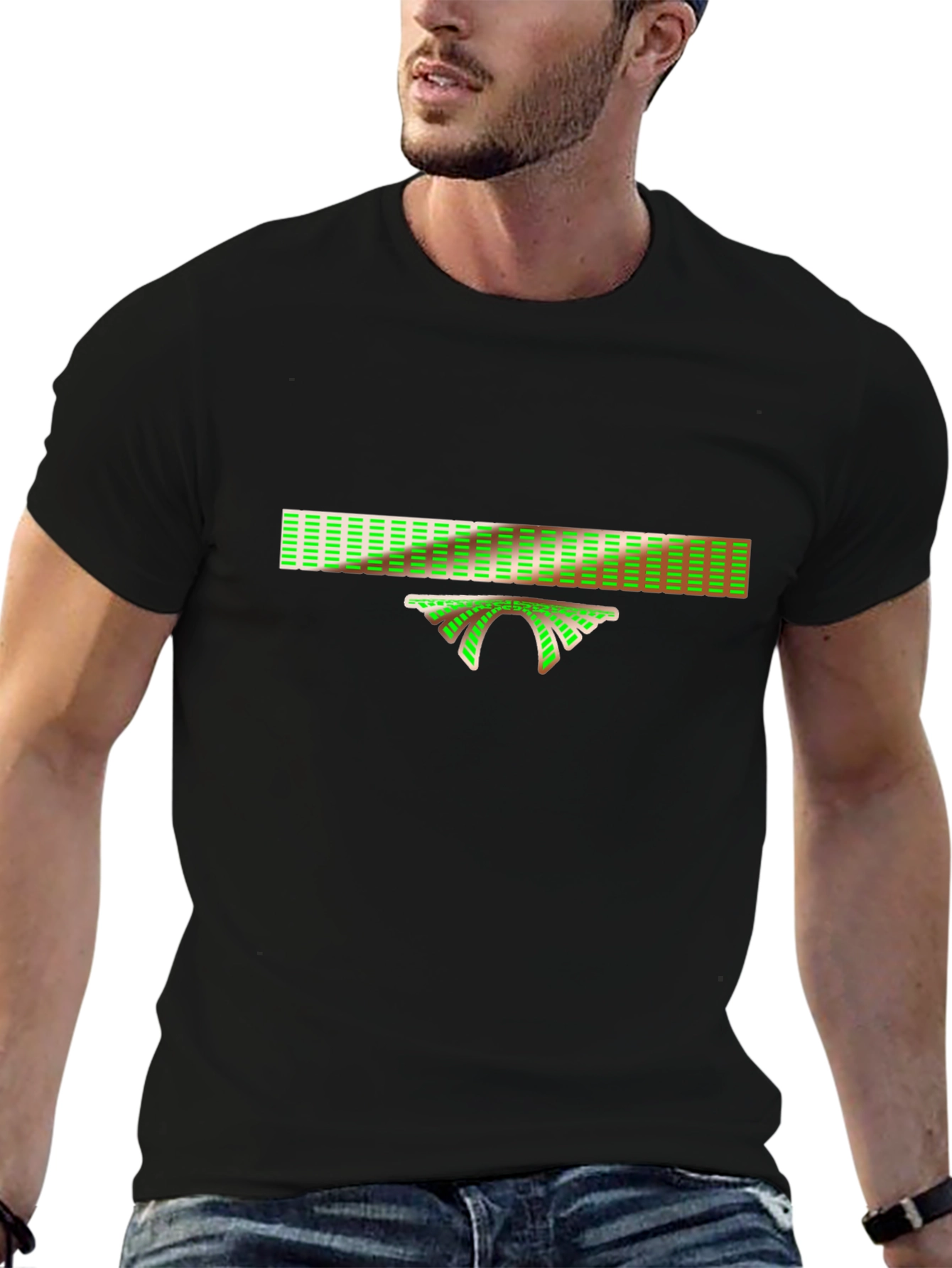 Black Retro Green Bridge Graphic Tee - Cool Design, Black T-Shirt view 6