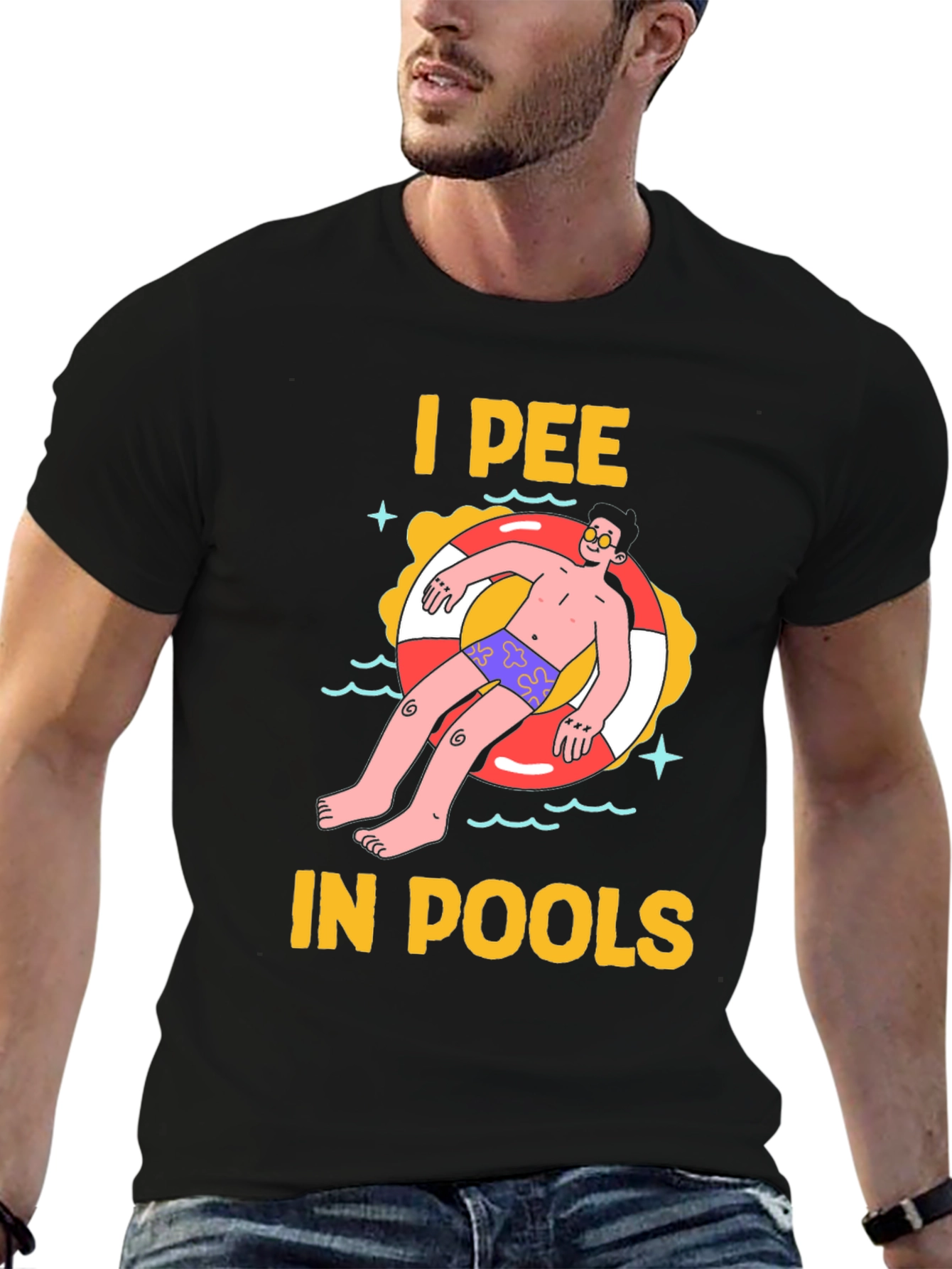 Black I Pee in Pools Graphic Tee view 6