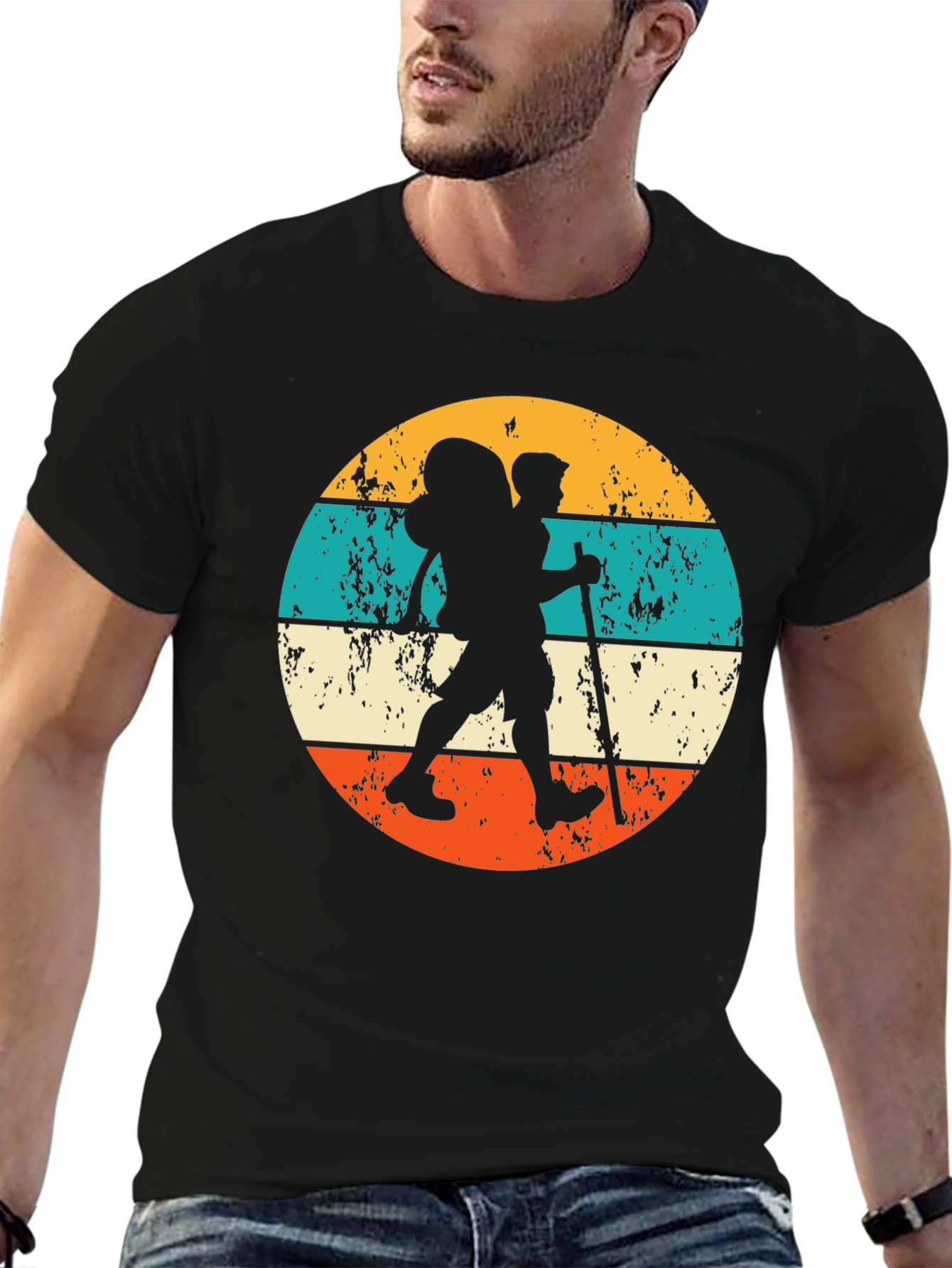 Black Hiking Retro T-Shirt - Vintage Outdoor Adventure Tee view 6