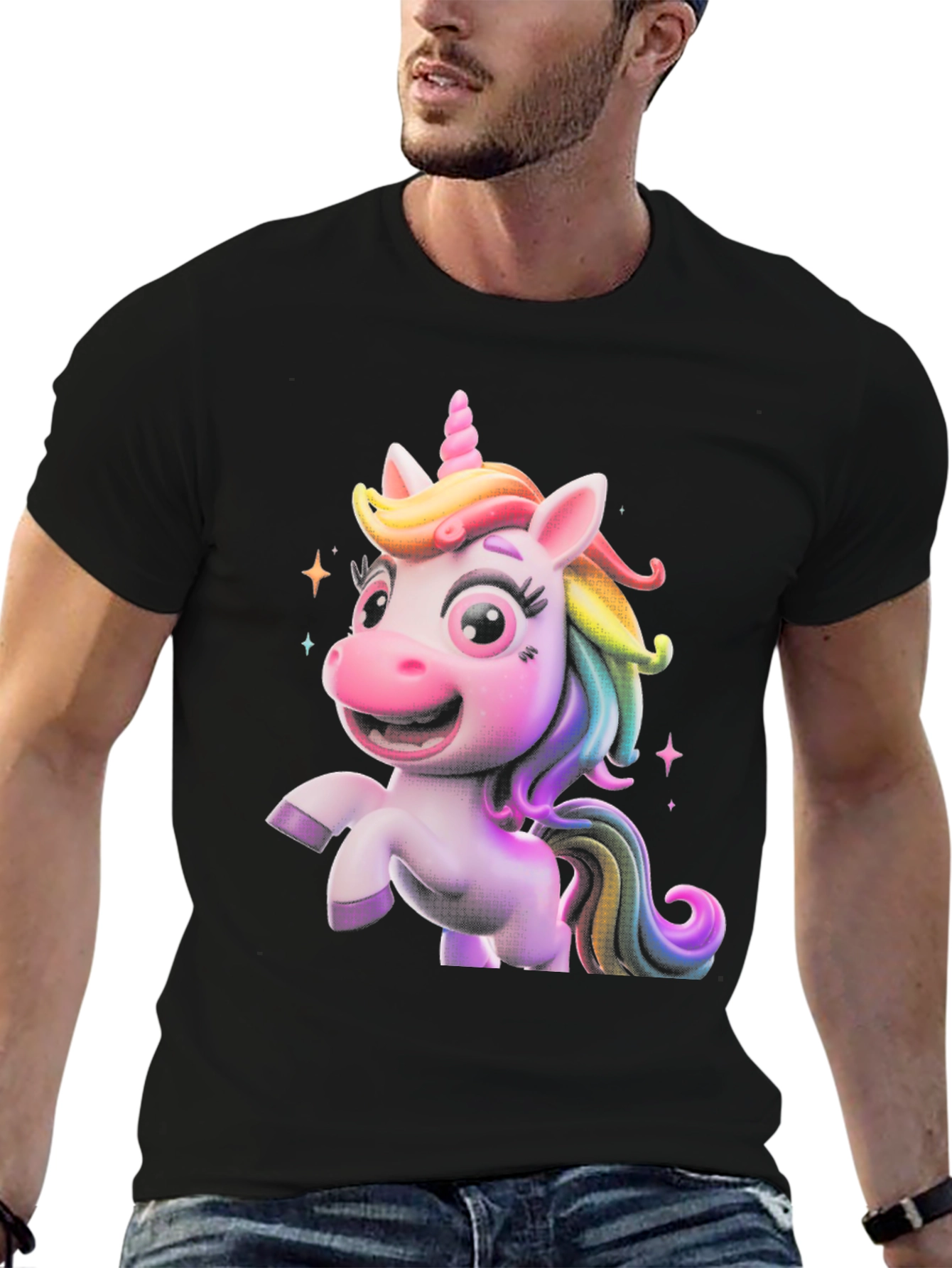Black Cute Unicorn Graphic Tee - Black T-Shirt view 6