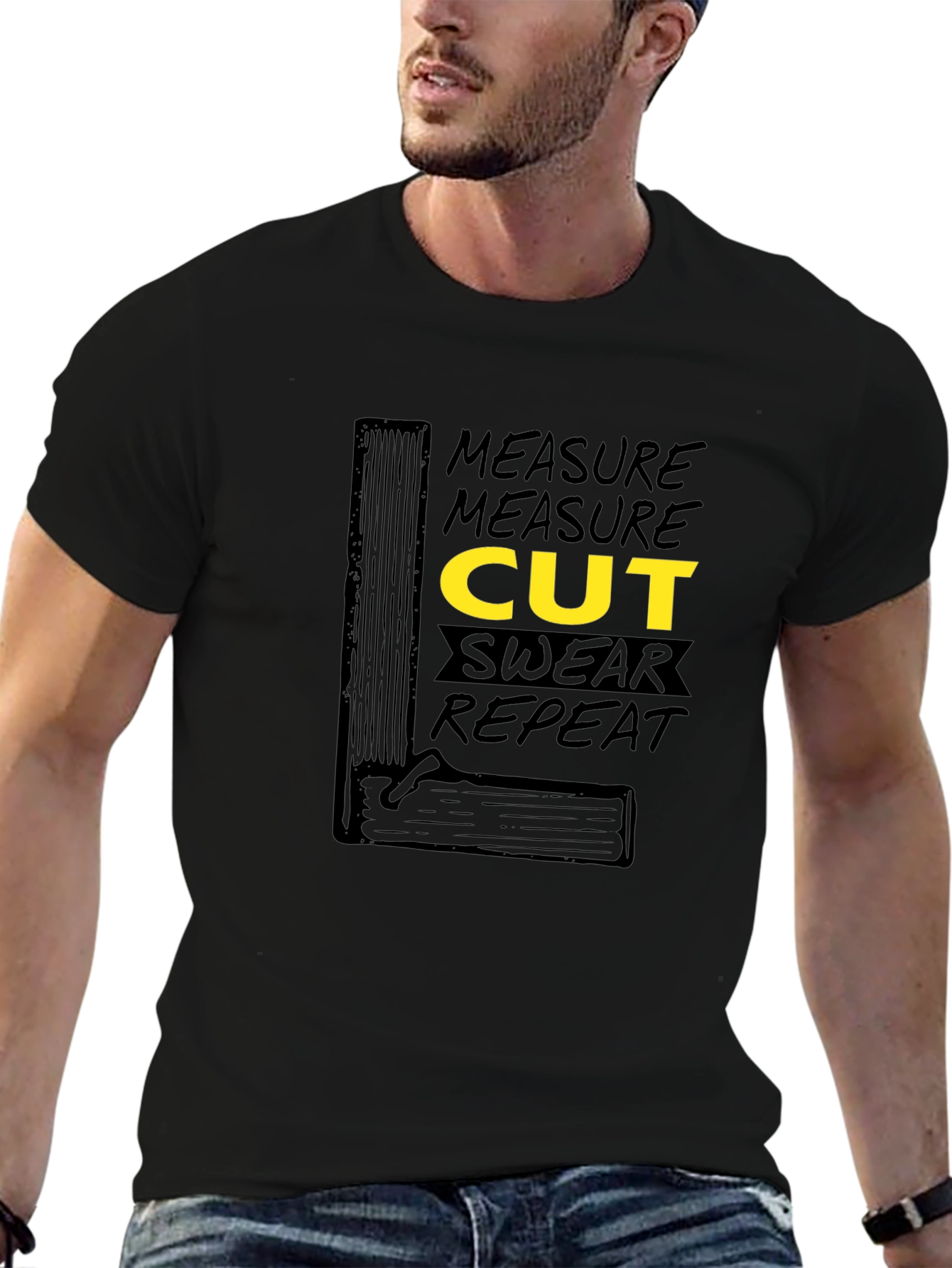 Black Measure Cut Swear Repeat Graphic T-Shirt view 6