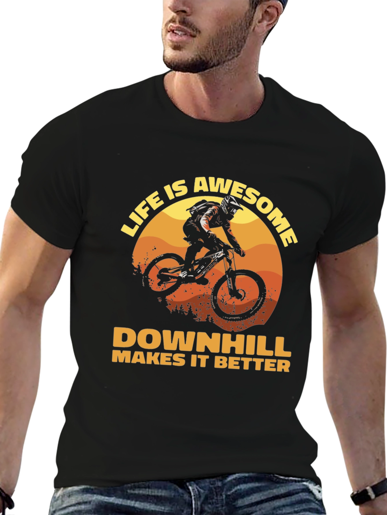 Black Life is Awesome Downhill Bike Graphic T-Shirt view 6