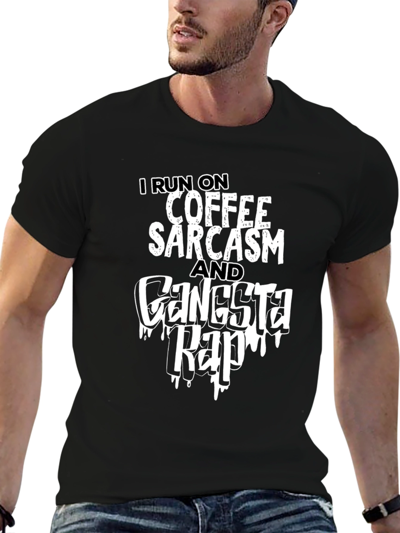 Black Coffee Sarcasm Gangsta Rap T-Shirt - Black view 6