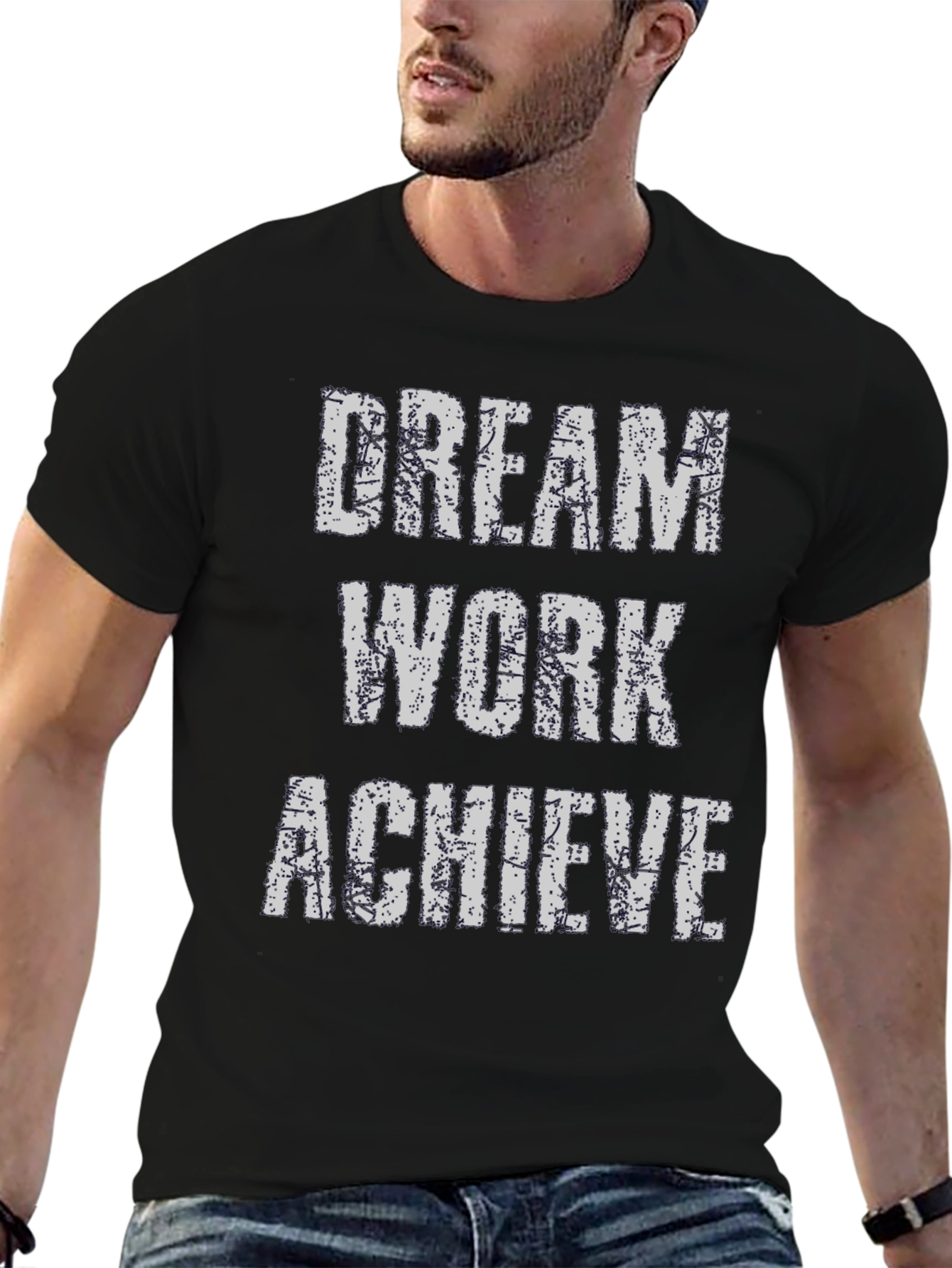 Black Dream Work Achieve T-Shirt - Inspirational Graphic Tee view 6