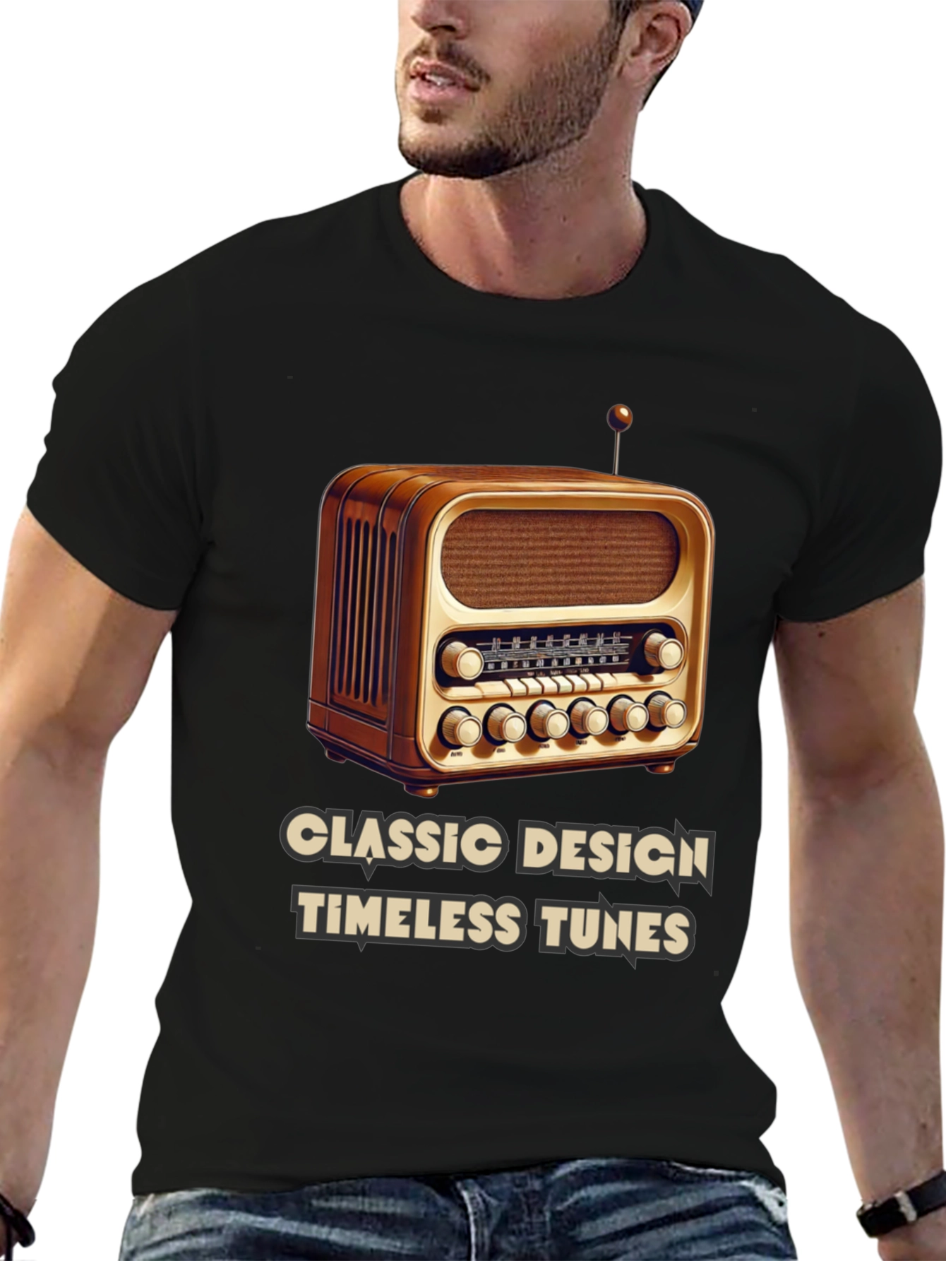 Black Classic Radio T-Shirt - Timeless Tunes view 6