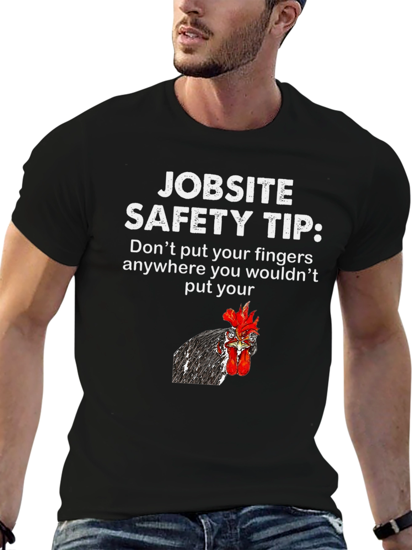 Black Jobsite Safety Tip Chicken T-Shirt view 6