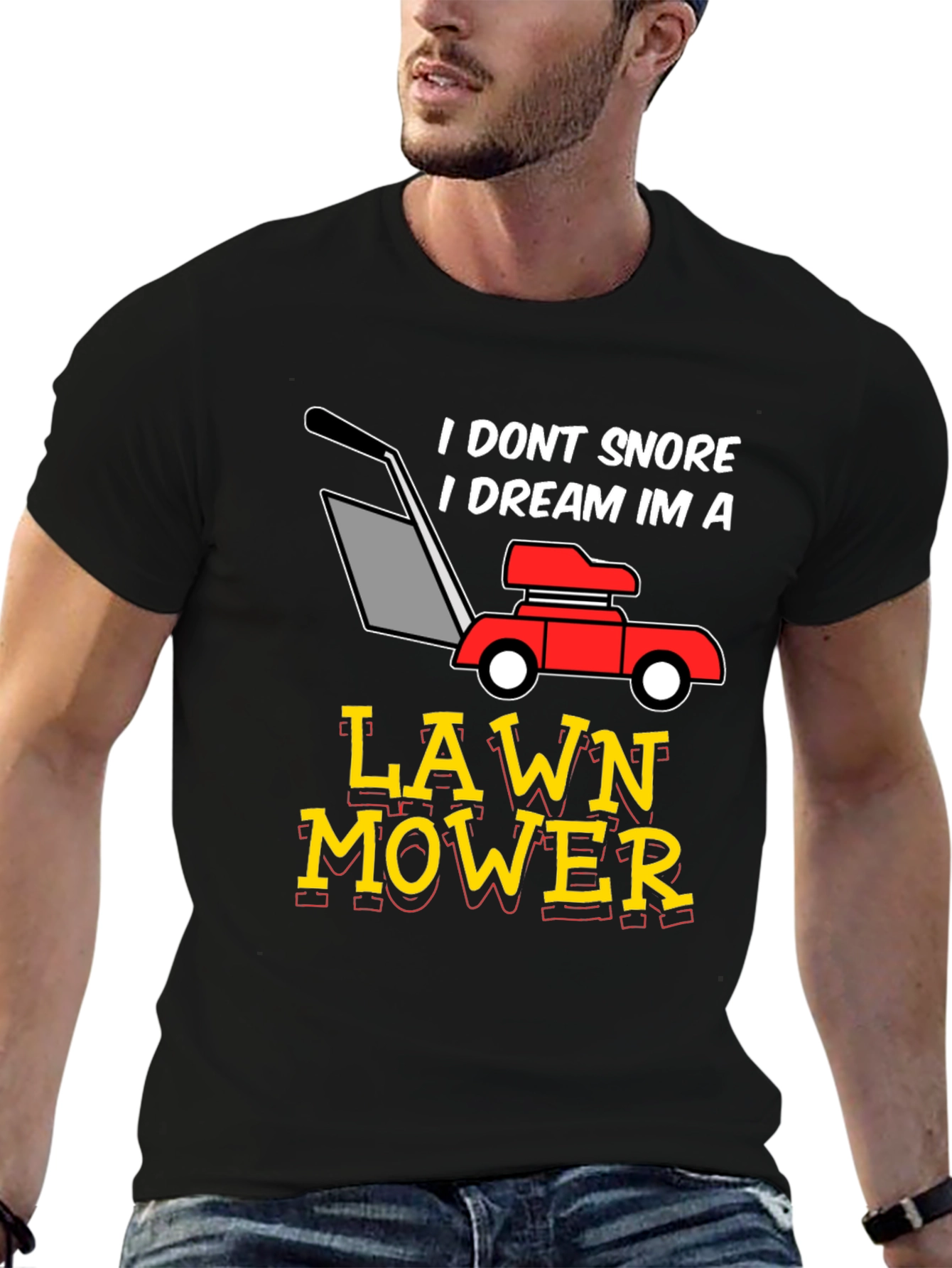 Black Dream Lawn Mower Graphic Tee - Humorous Snoring Shirt view 6