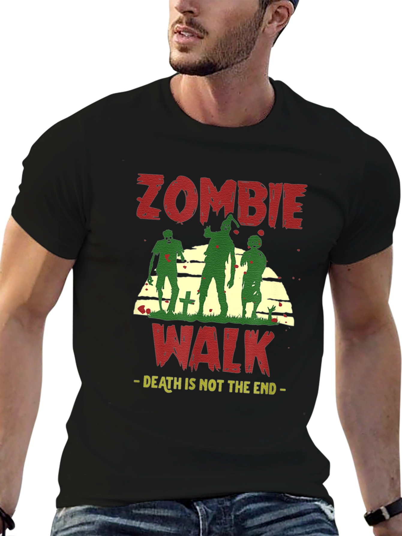 Black Zombie Walk Graphic T-Shirt - Death is Not the End view 6