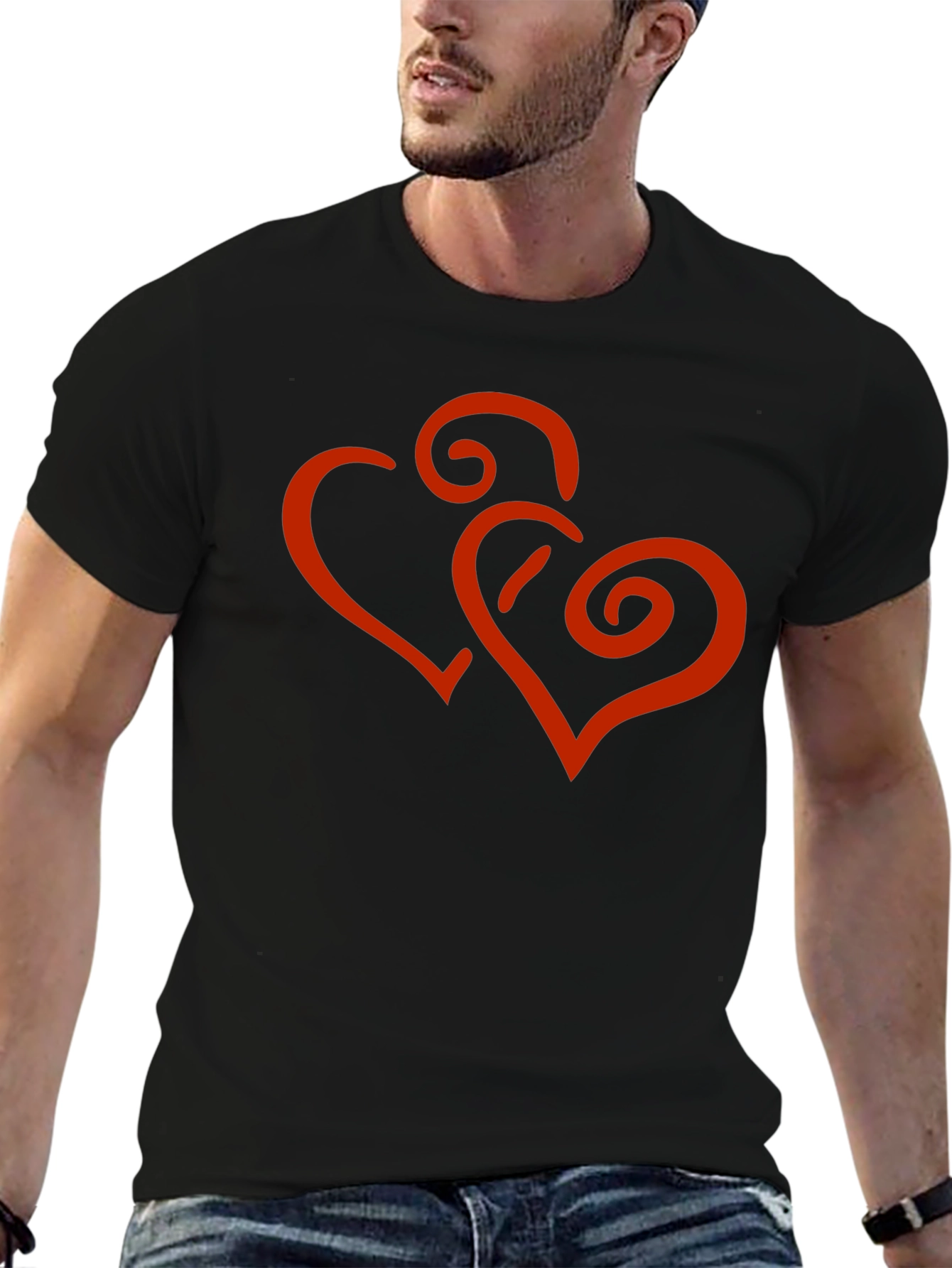 Black Stylish Black Tee with Red Heart Design view 6