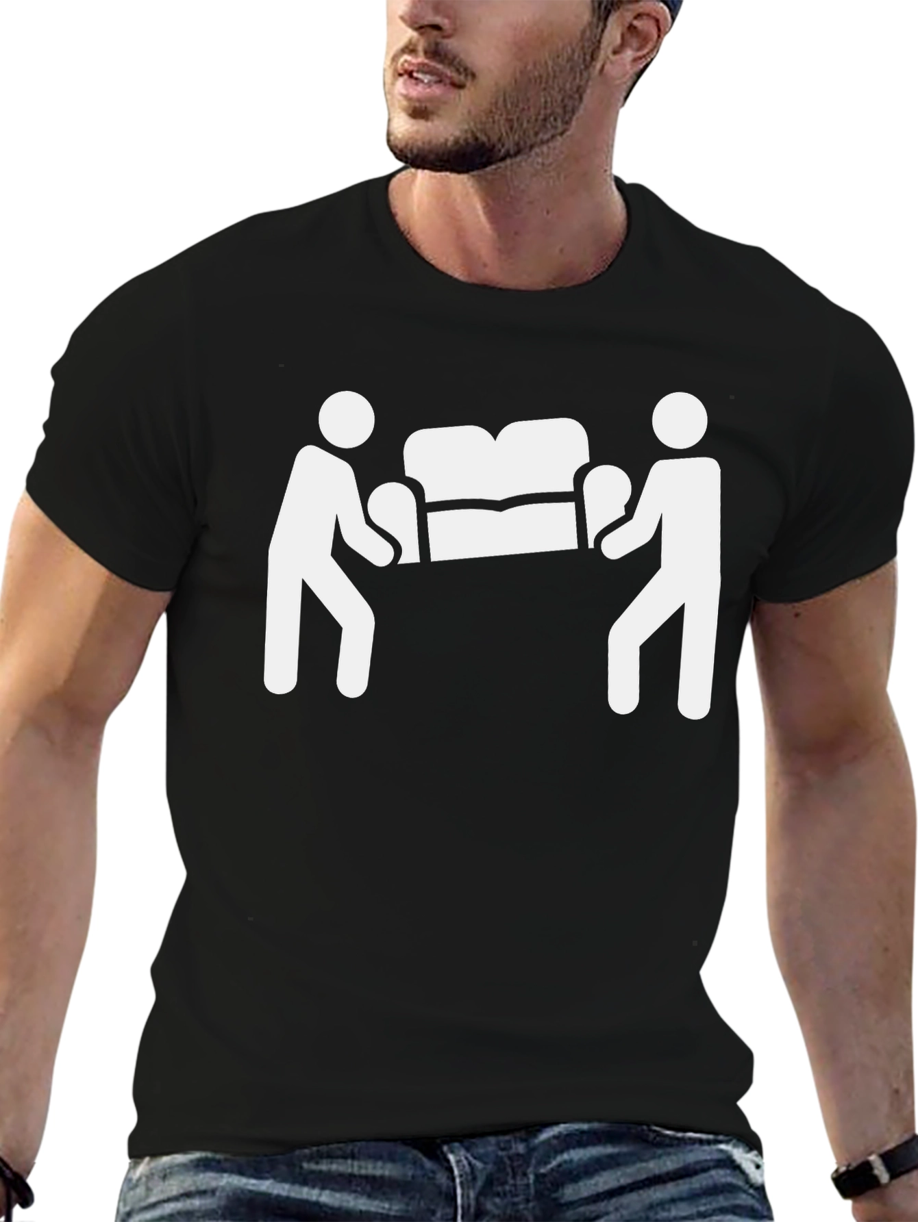 Black Funny Moving Day T-Shirt - Sofa Movers Graphic Tee view 6