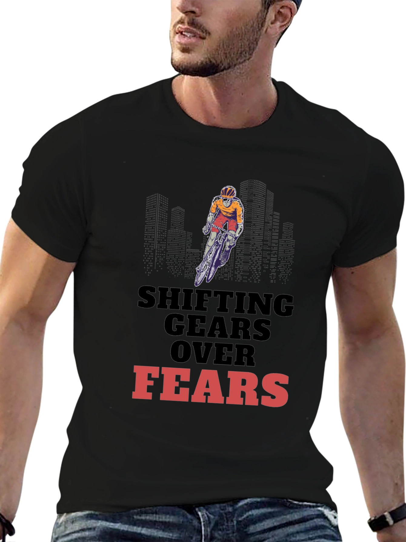 Black Shifting Gears Over Fears Graphic Tee - Sporty Black T-Shirt view 6