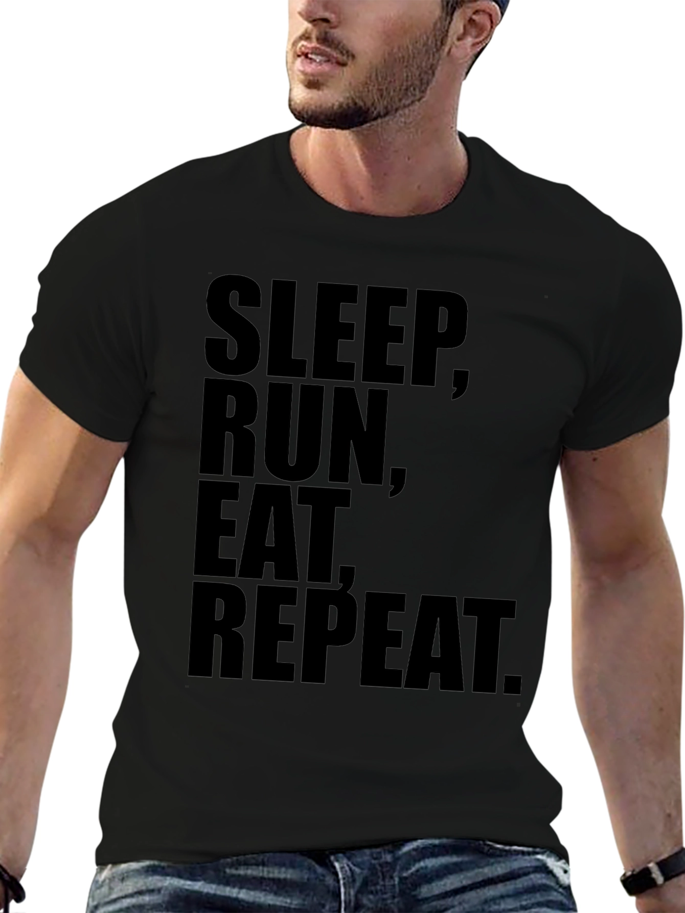 Black Sleep Run Eat Repeat Black T-Shirt - Fitness Lifestyle view 6