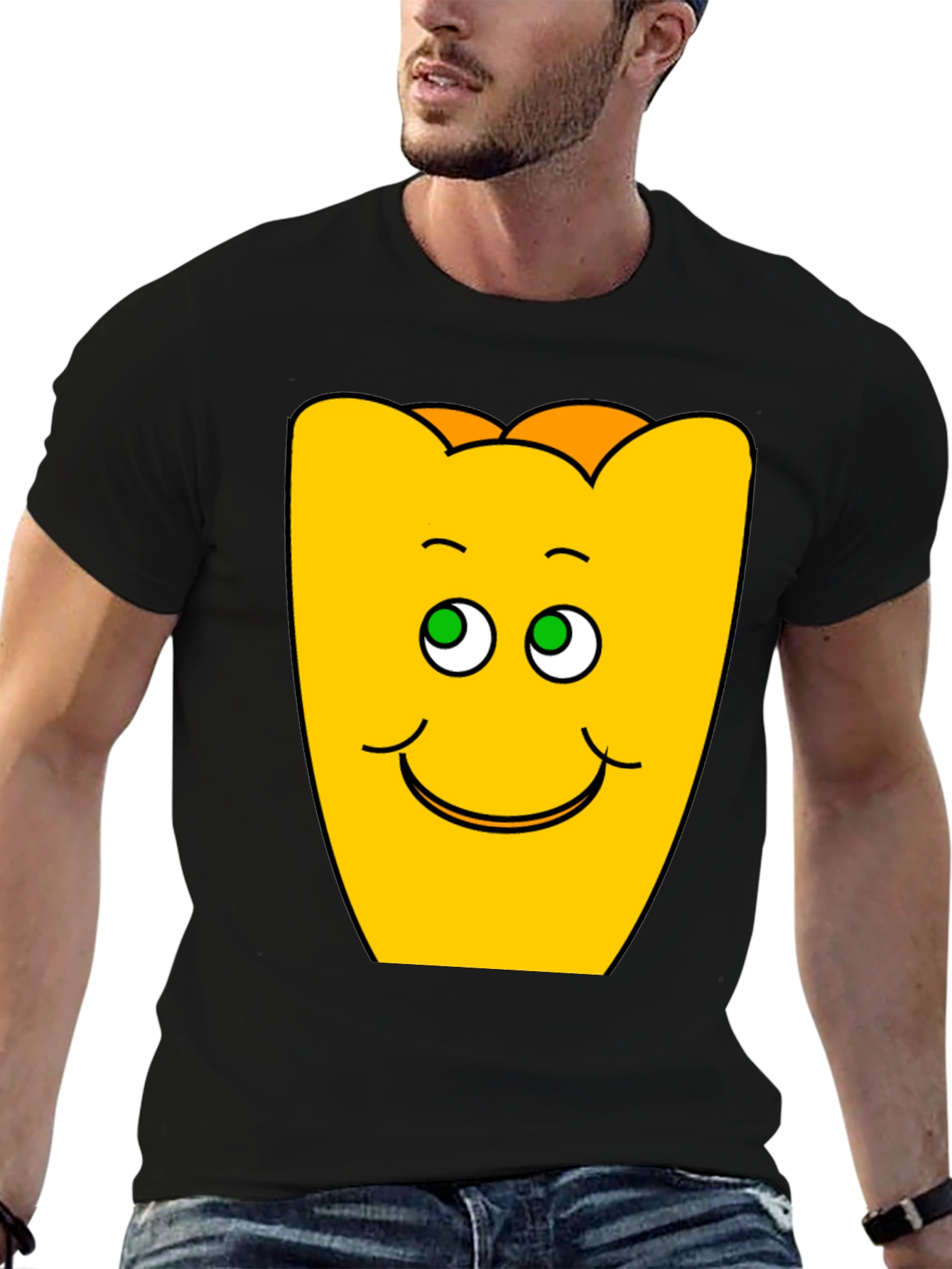 Black Funny Smiling Yellow Character Black T-Shirt view 6