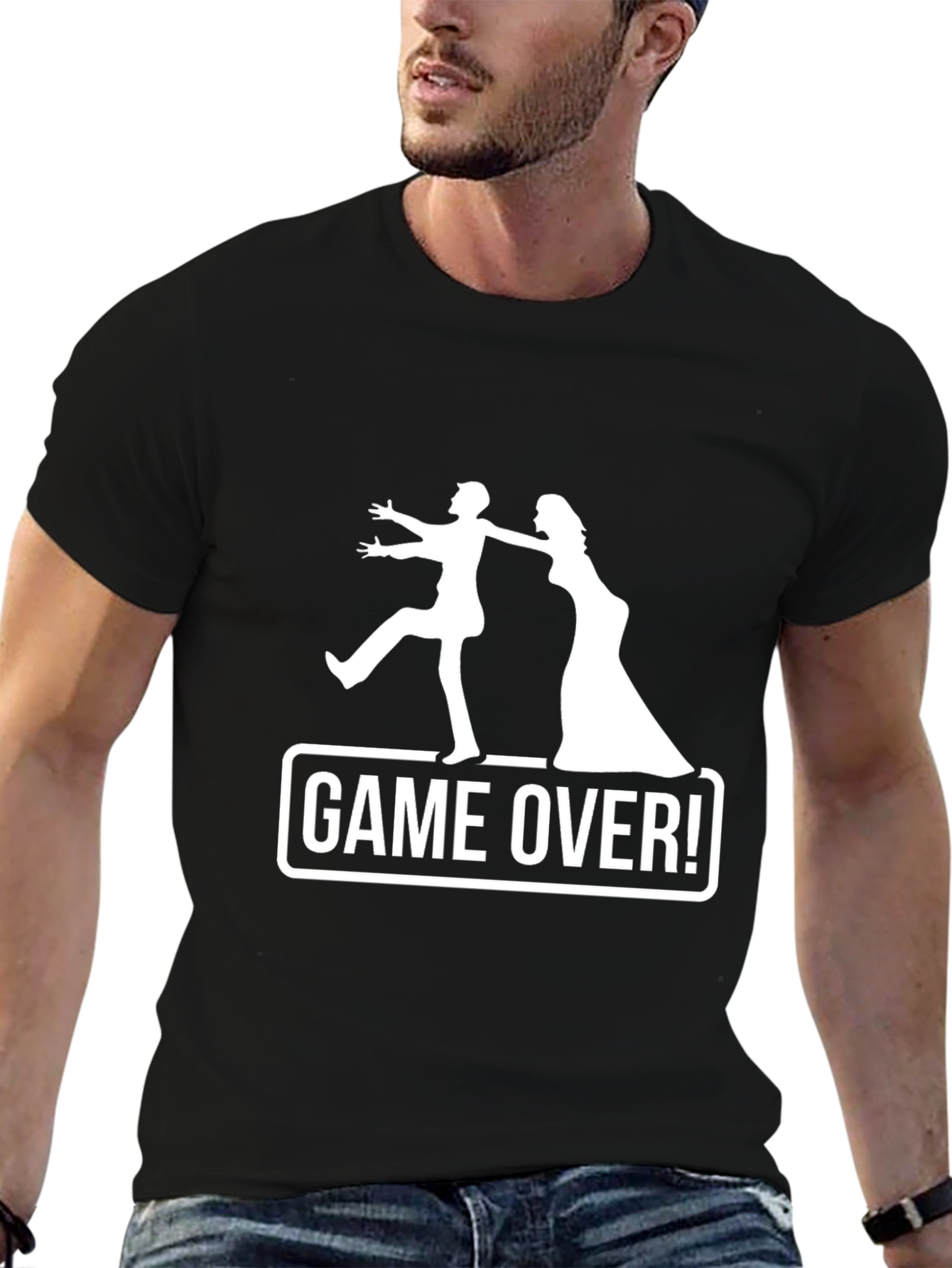 Black Funny Game Over Wedding Groom T-Shirt view 6