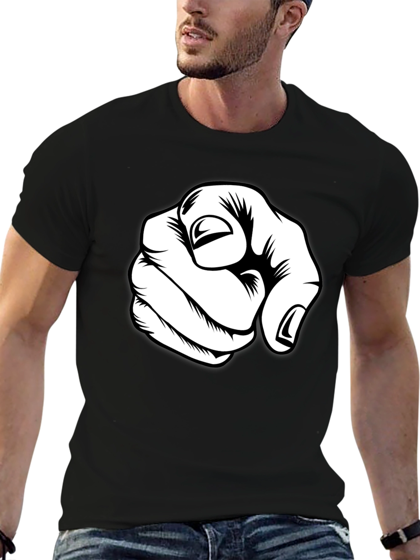 Black Pointing Finger Graphic Tee - Black Cotton Blend view 6
