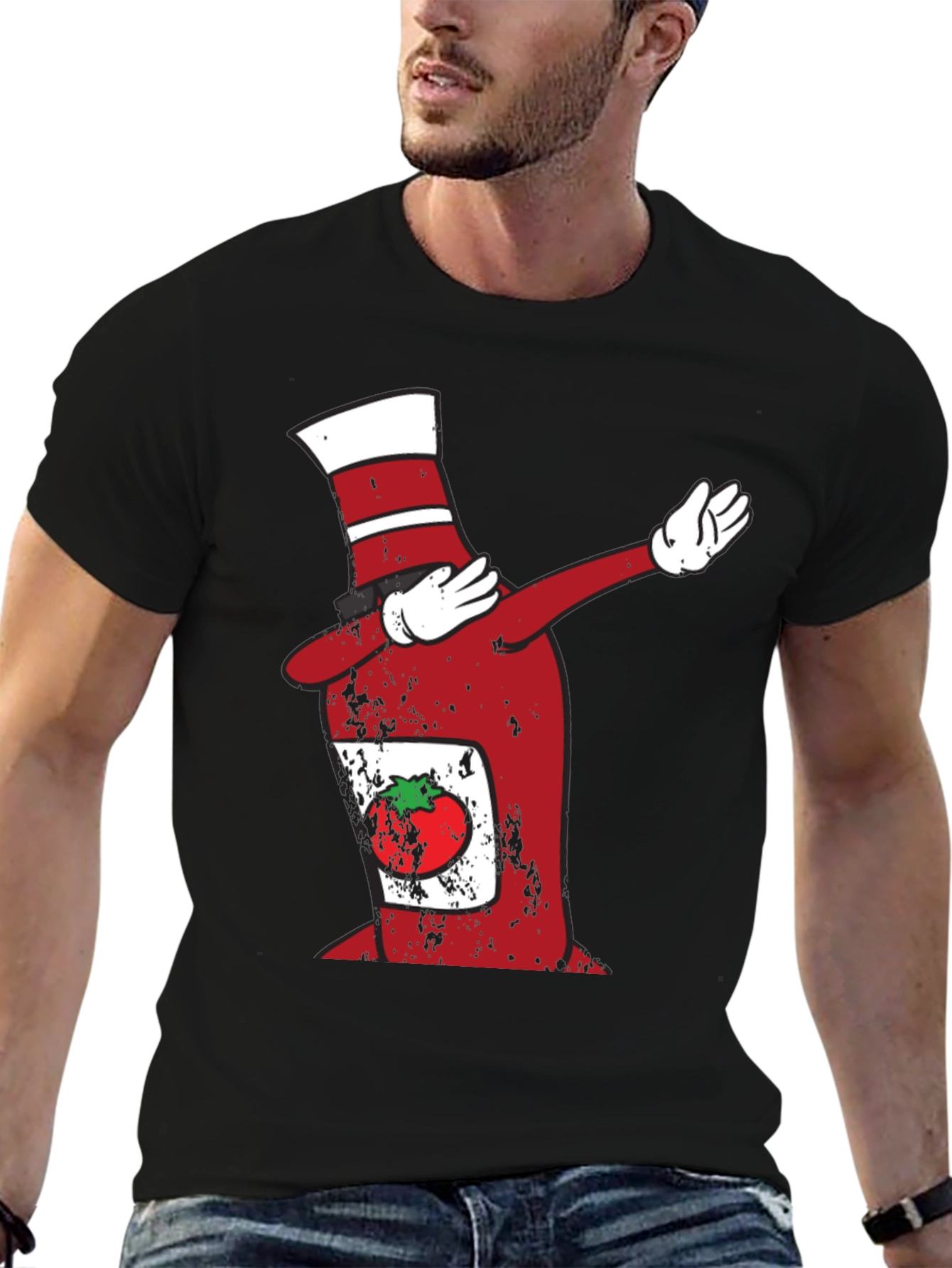 Black Dabbing Ketchup Bottle T-Shirt view 6