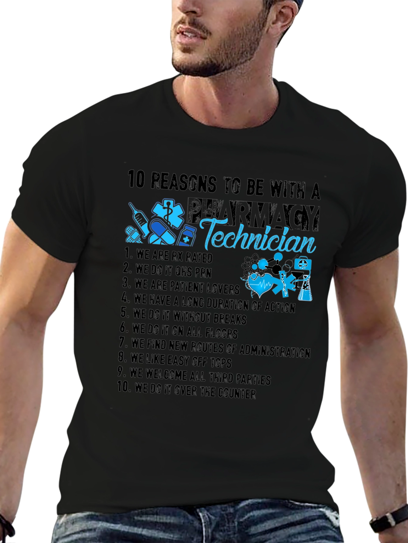 Black Pharmacy Technician Reasons T-Shirt view 6