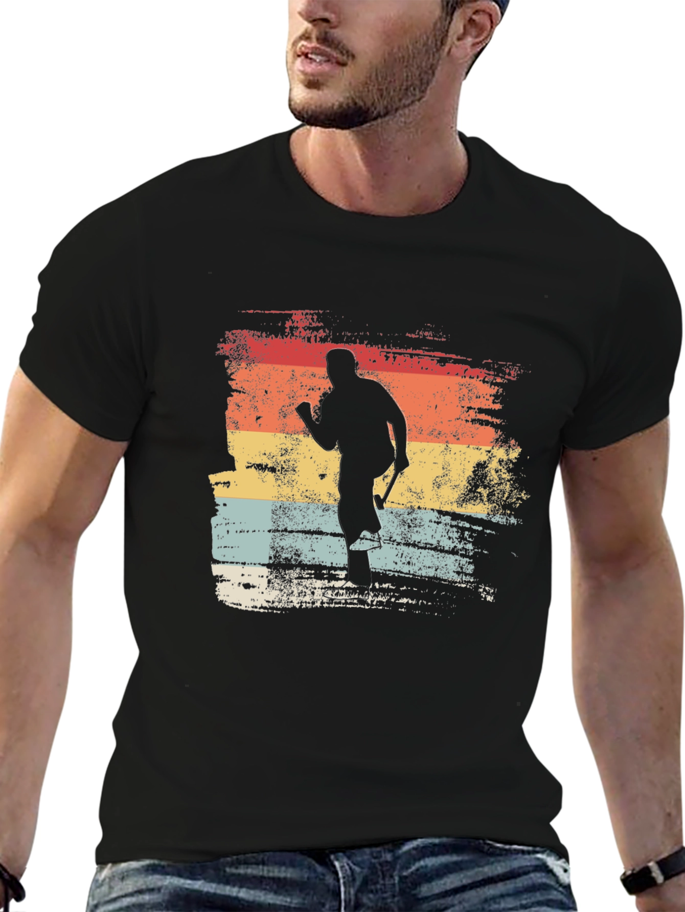 Black Vintage Hockey Player Graphic Tee - Retro Style view 6