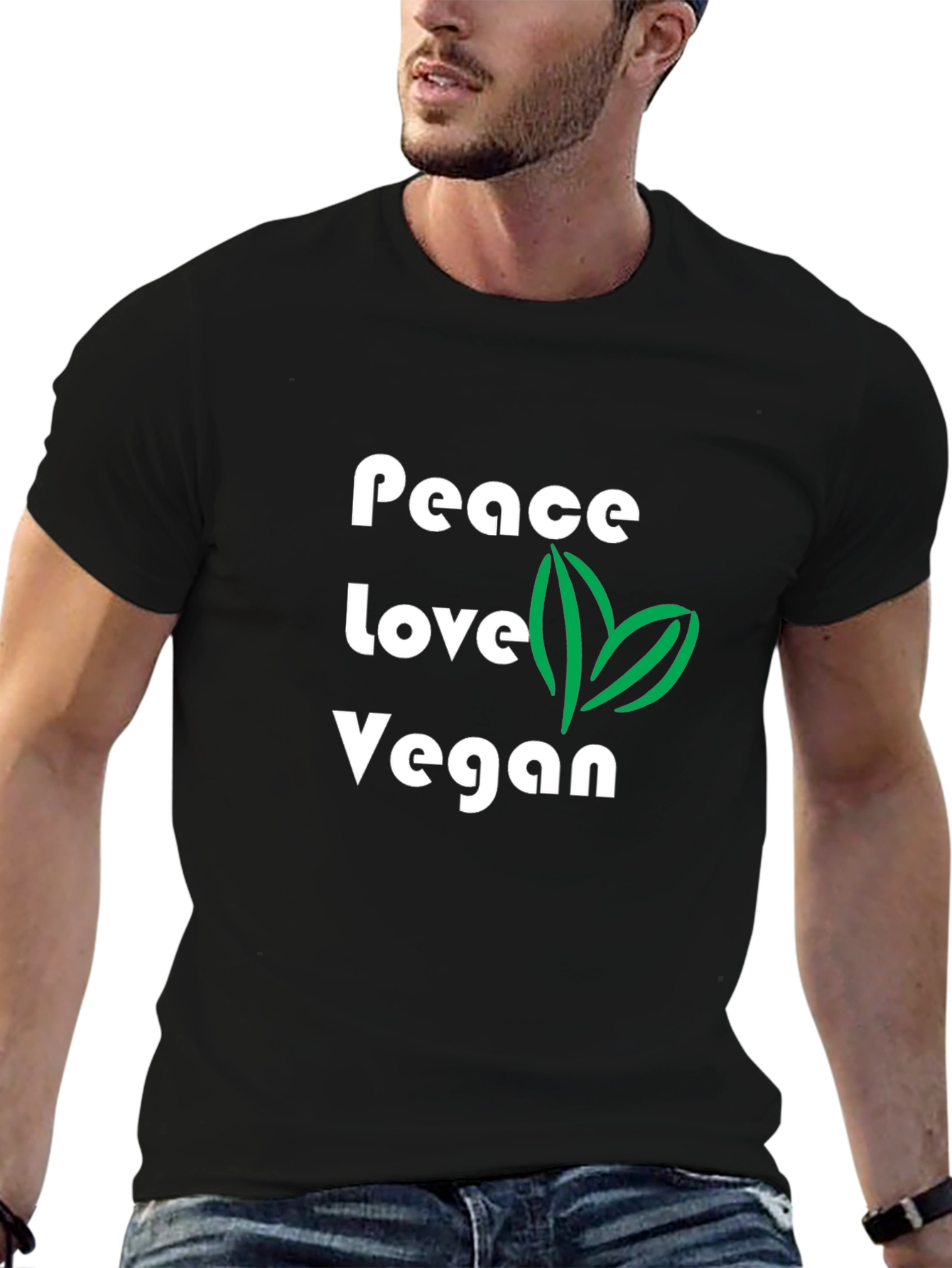 Black Peace Love Vegan Graphic T-Shirt - Black view 6