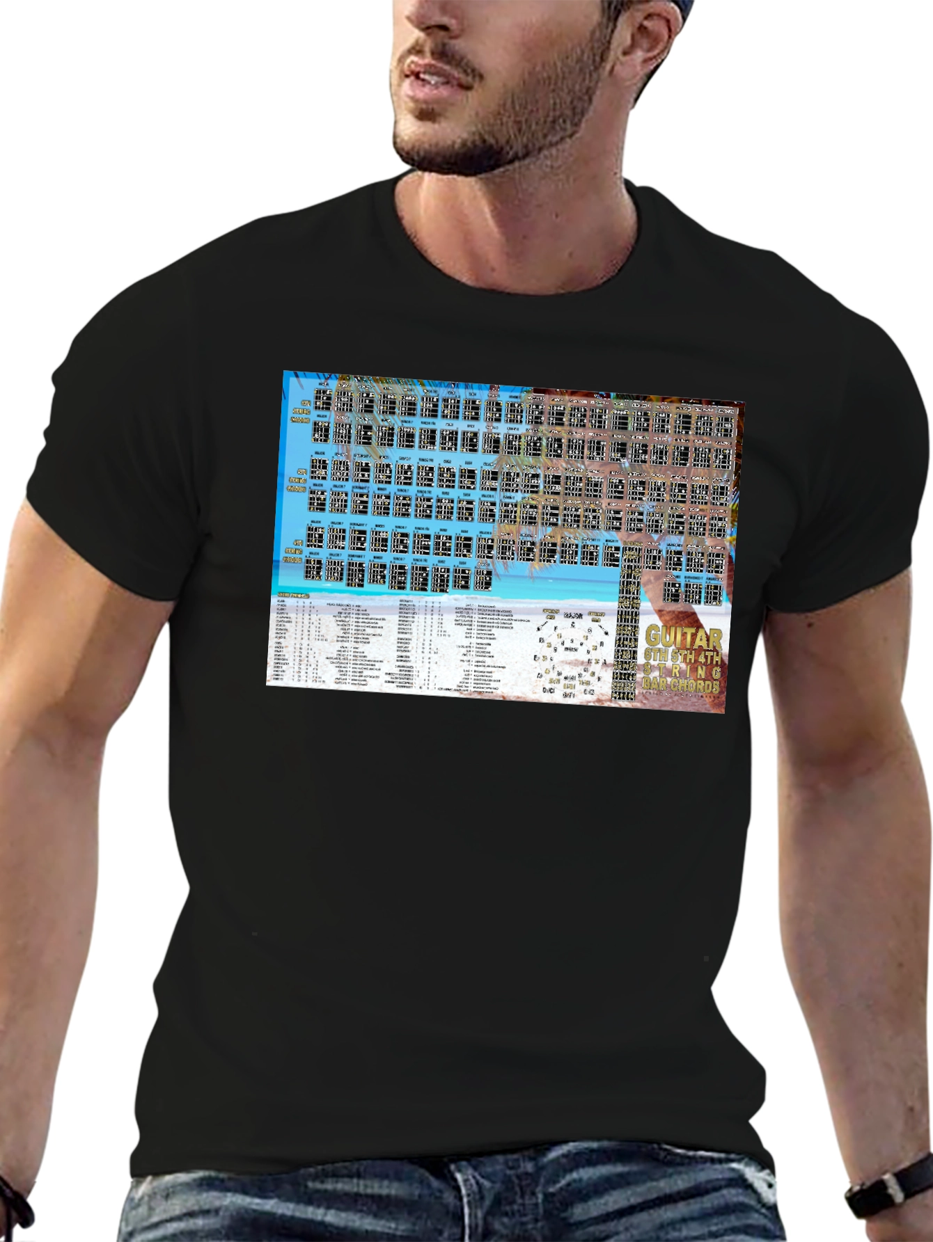 Black Guitar Chords Beach T-Shirt view 6