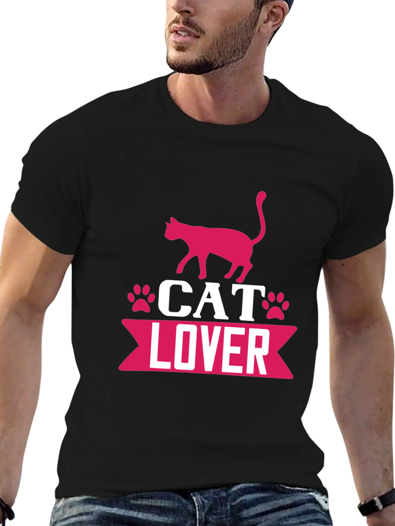 Black Cat Lover Graphic T-Shirt - Cute Pink Design view 6
