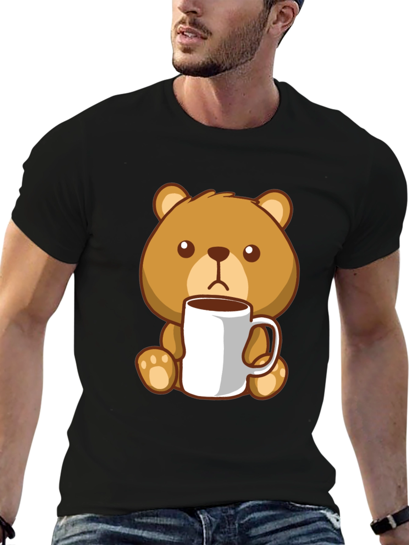 Black Cute Bear Coffee Lover Black T-Shirt view 6