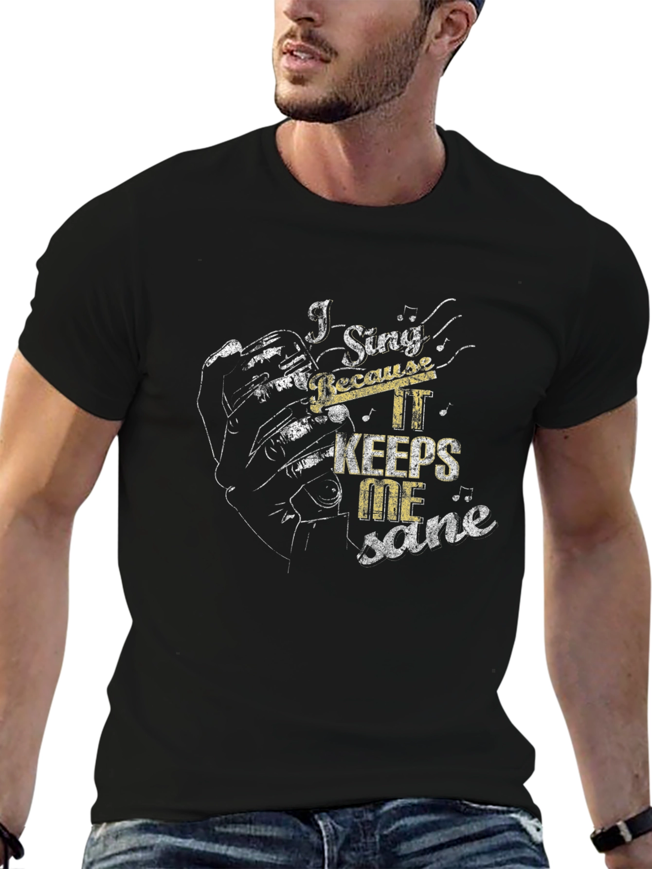 Black I Sing Because It Keeps Me Sane Black T-Shirt view 6