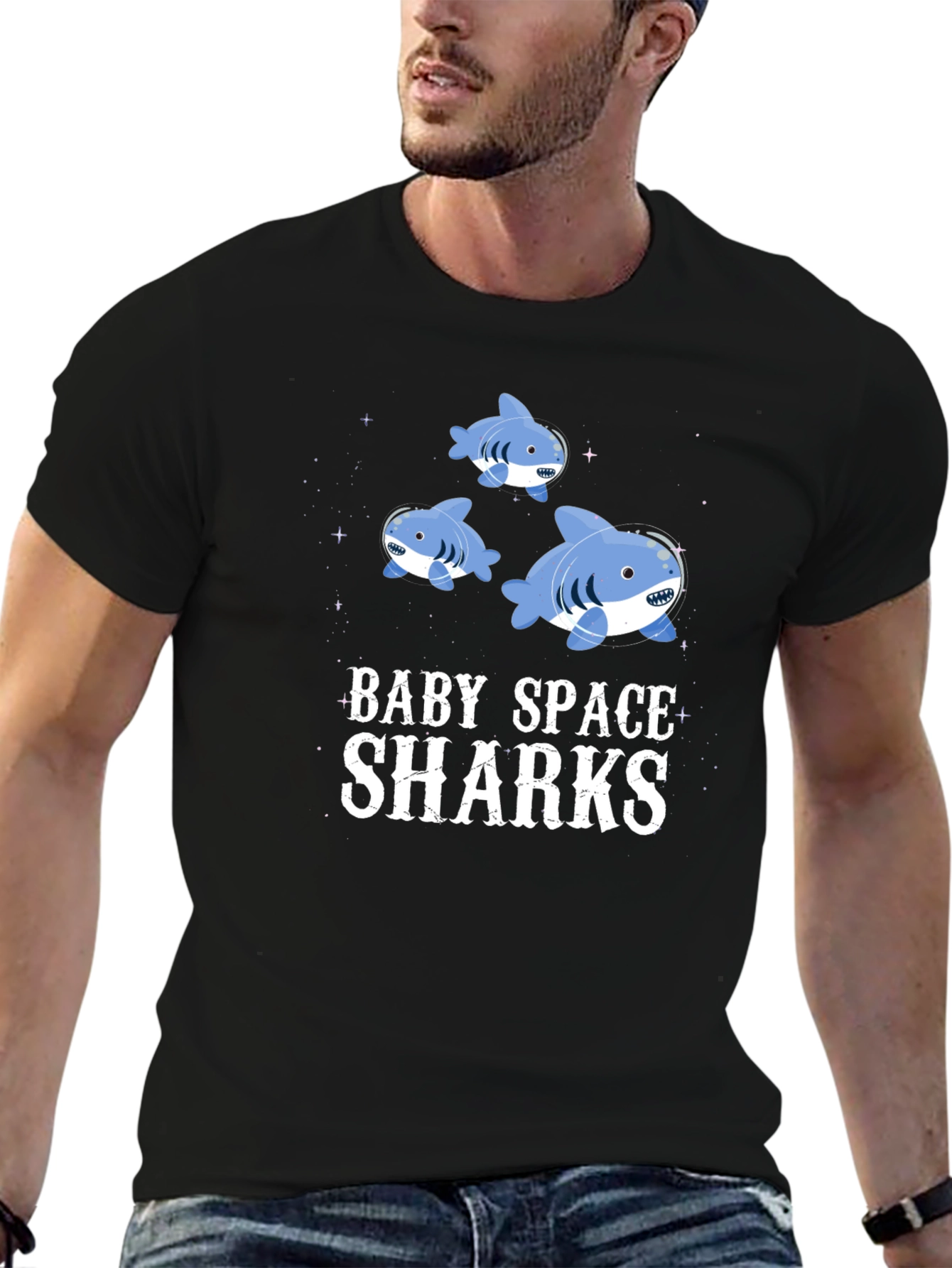 Black Baby Space Sharks Graphic T-Shirt view 6