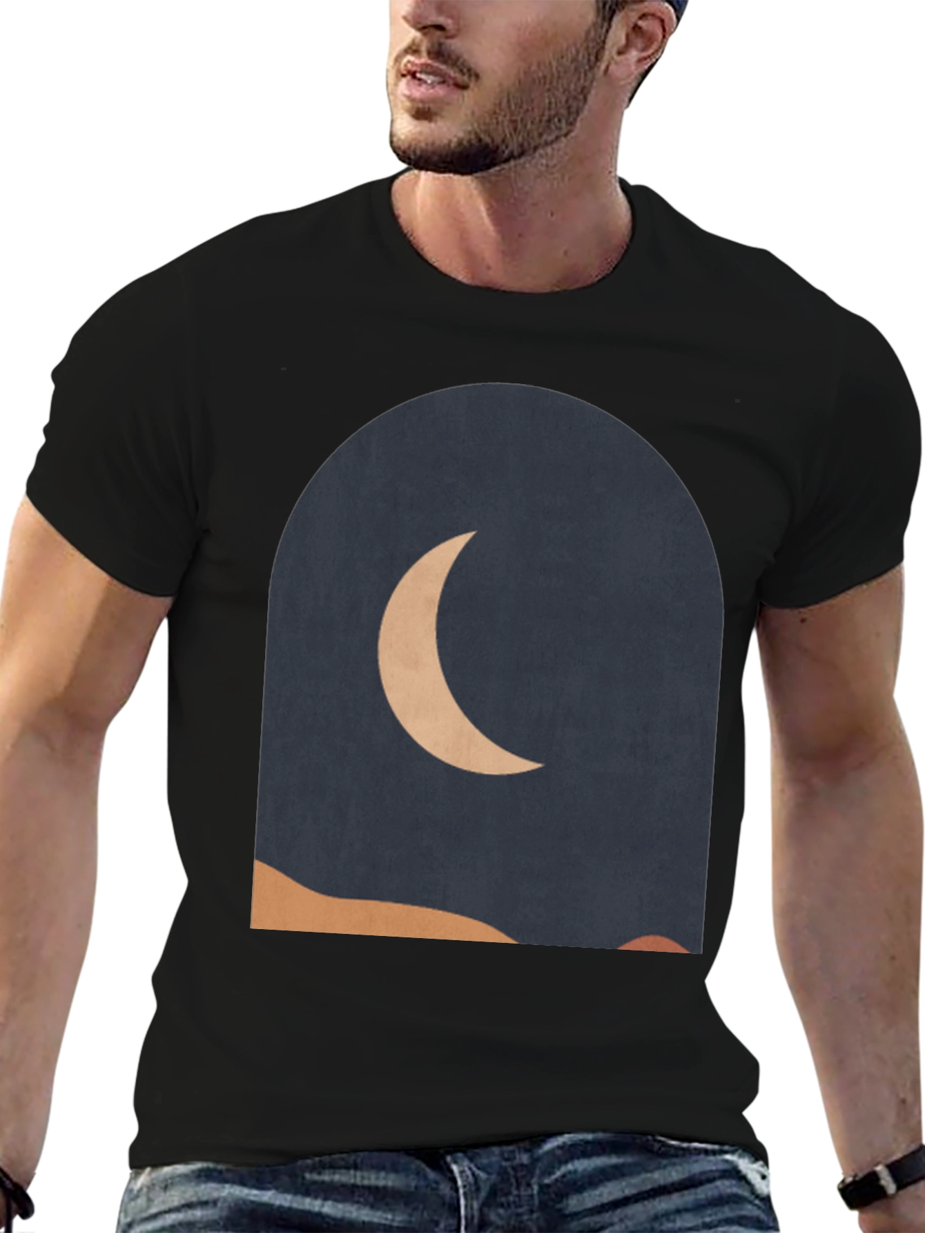 Black Modern Crescent Moon Graphic Tee view 6
