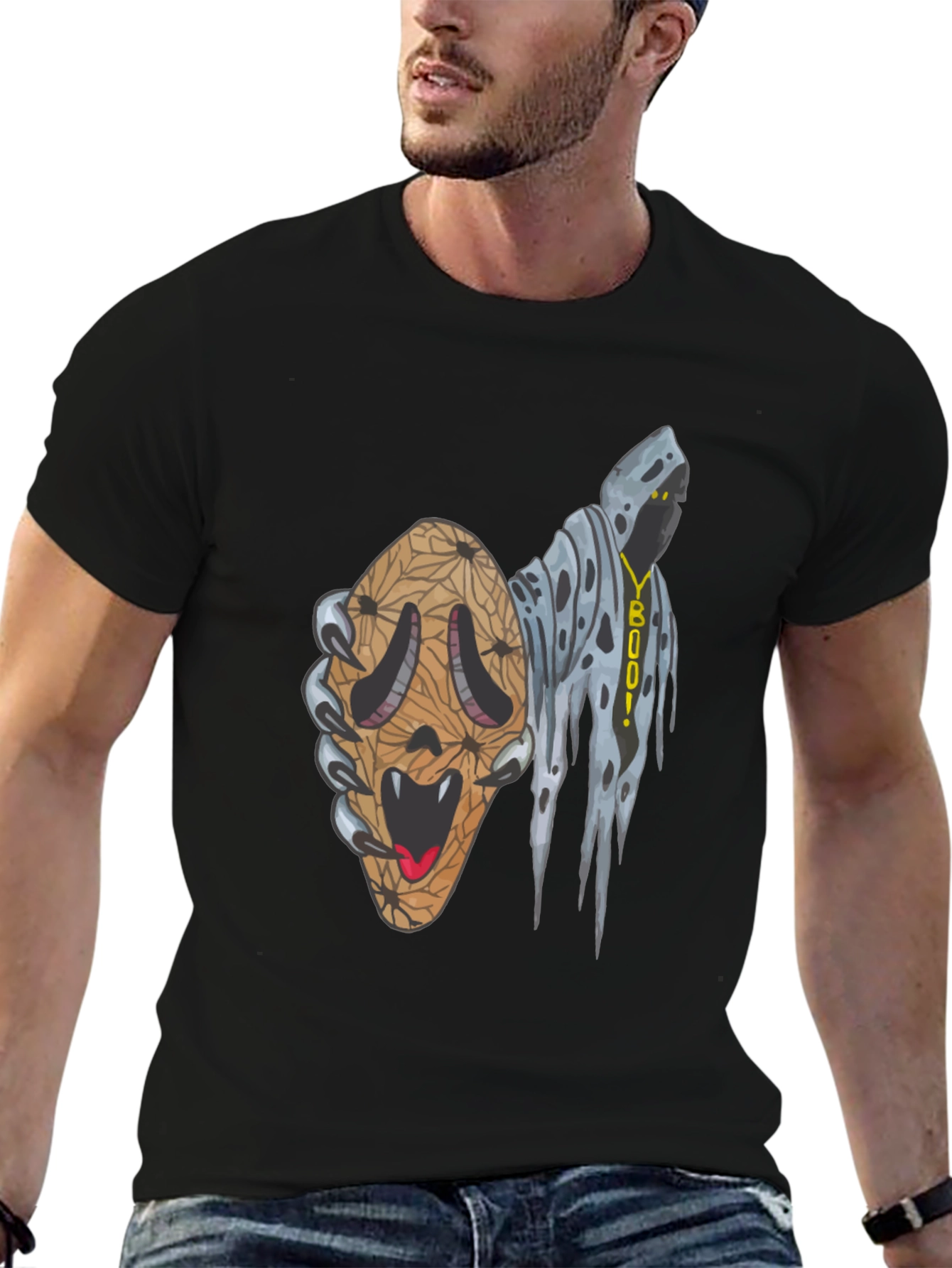 Black Spooky Season Graphic Tee -  Ghost & Scream Mashup! view 6