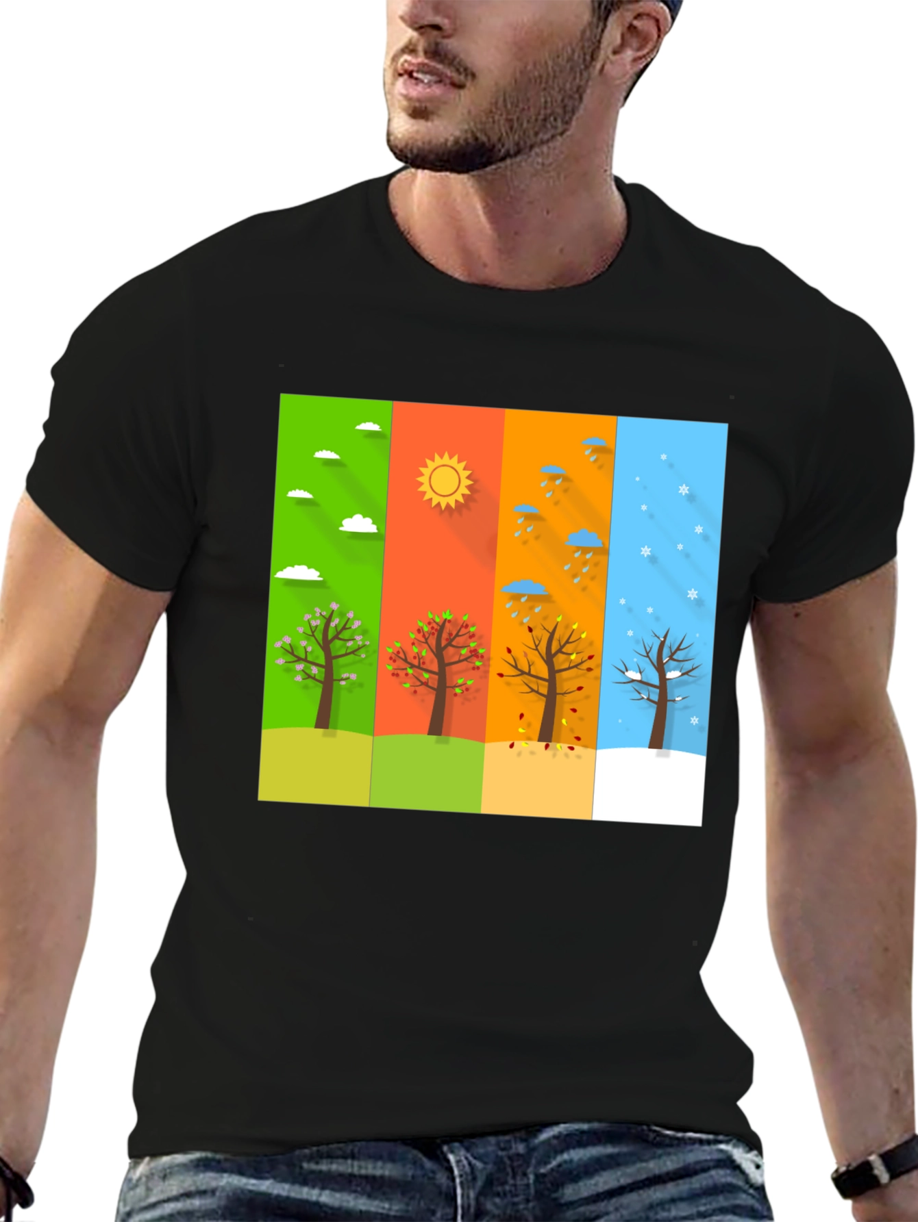 Black Seasons Tree Graphic Tee - Black Cotton T-Shirt view 6