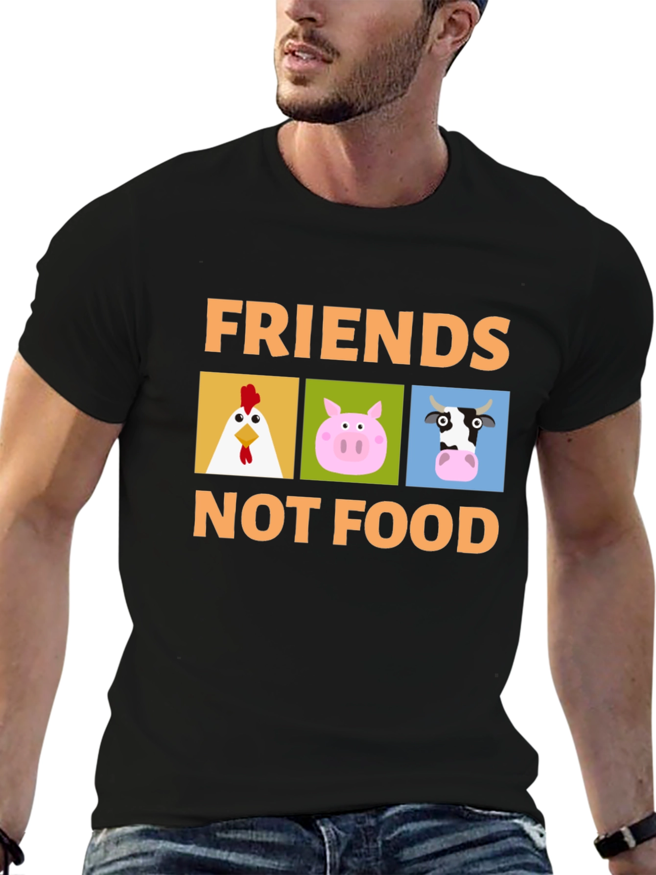 Black Friends Not Food T-Shirt Vegan Animal Lover Tee view 6
