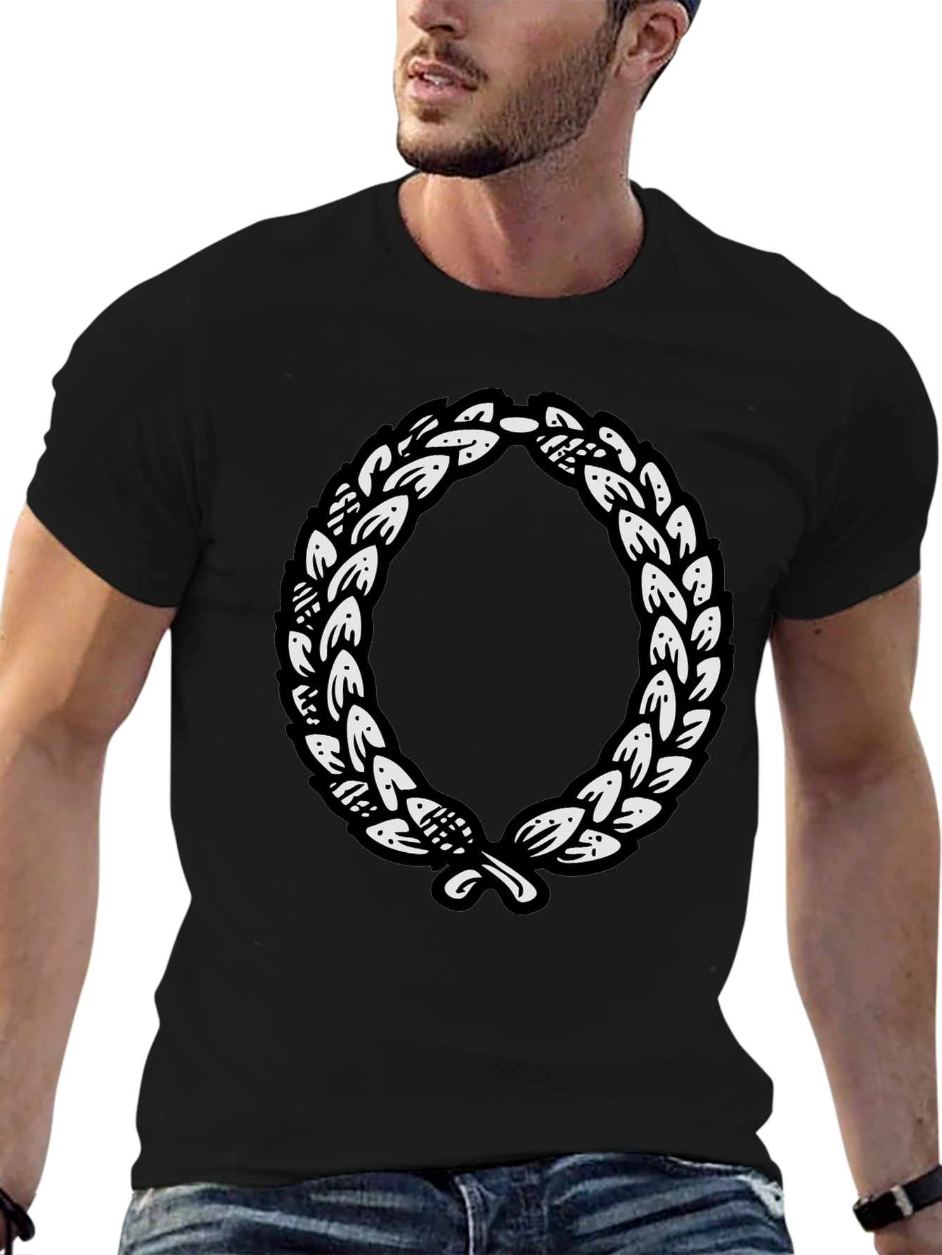 Black Black T-Shirt with Laurel Wreath Graphic view 6
