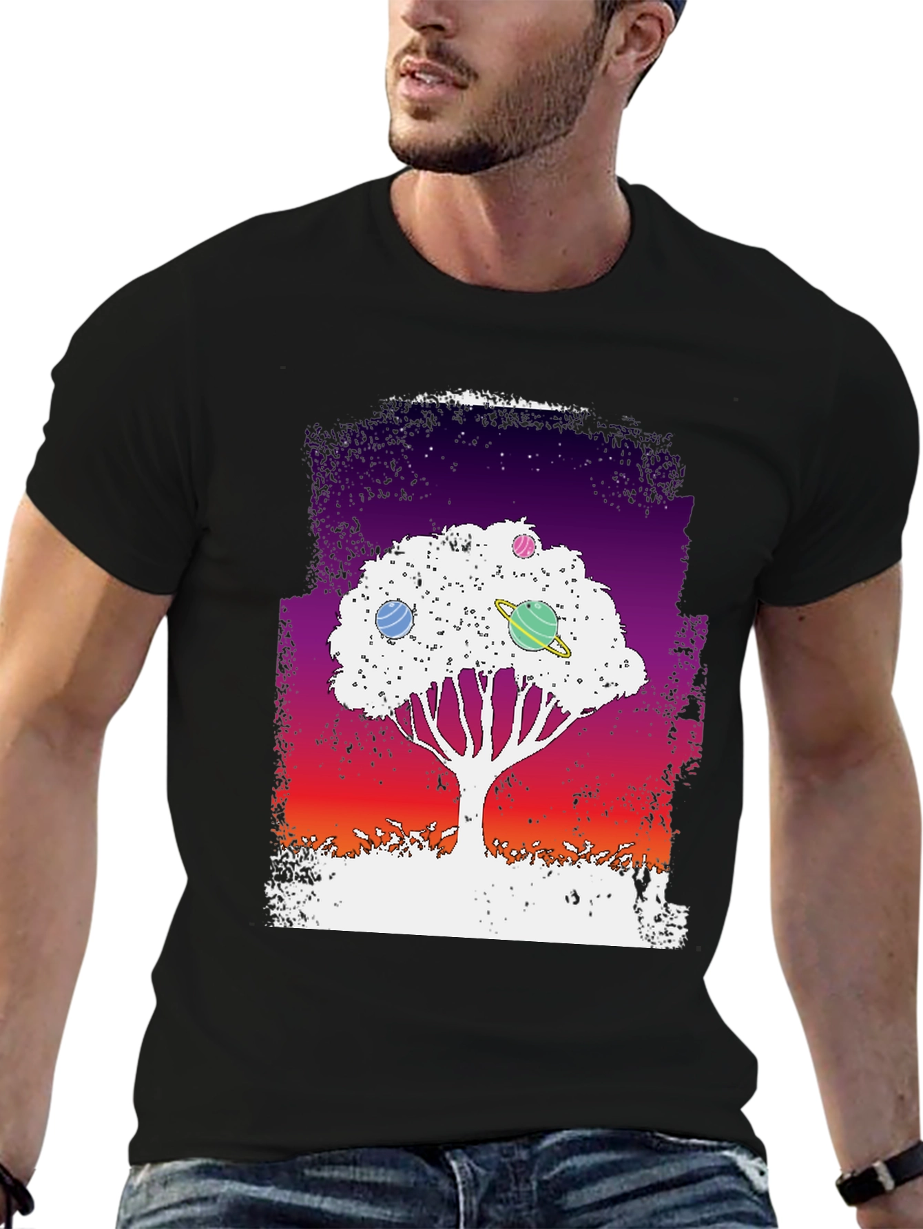Black Galaxy Tree Graphic Tee - Black Unisex T-Shirt view 6