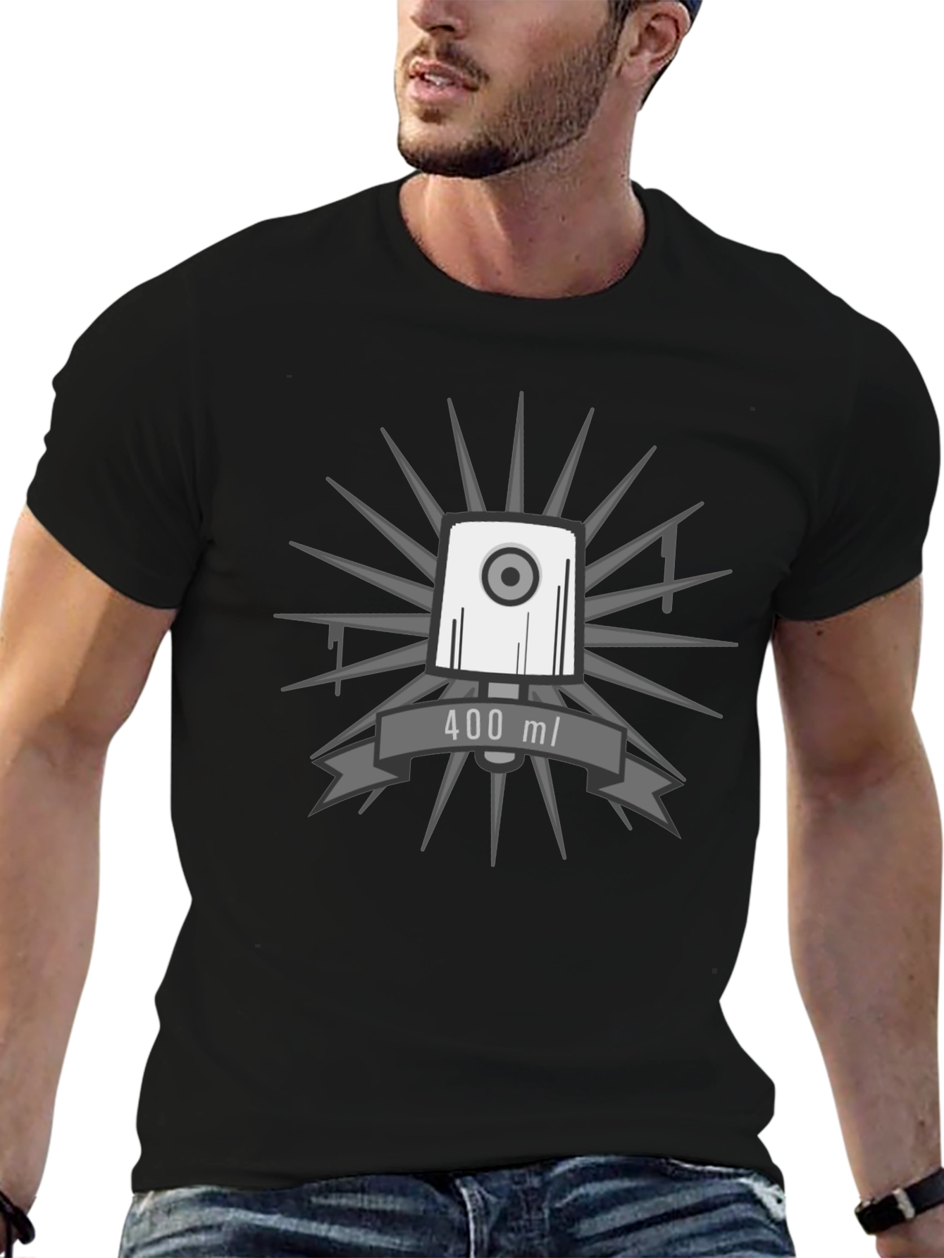 Black Black T-Shirt with Graffiti Spray Cap Design view 6