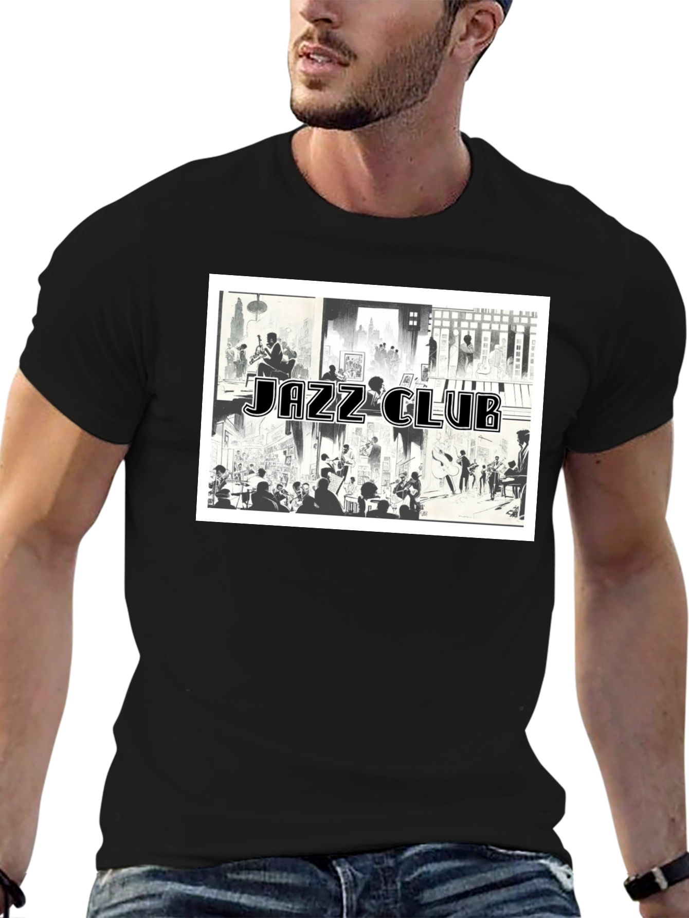 Black Jazz Club Graphic Tee - Black Cotton Blend view 6