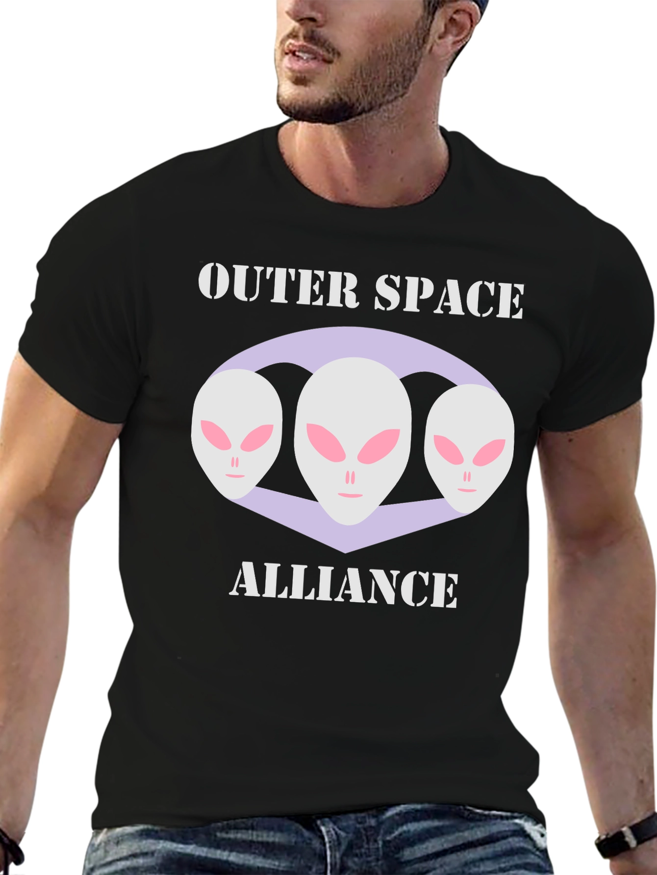Black Outer Space Alliance Alien Graphic T-Shirt view 6