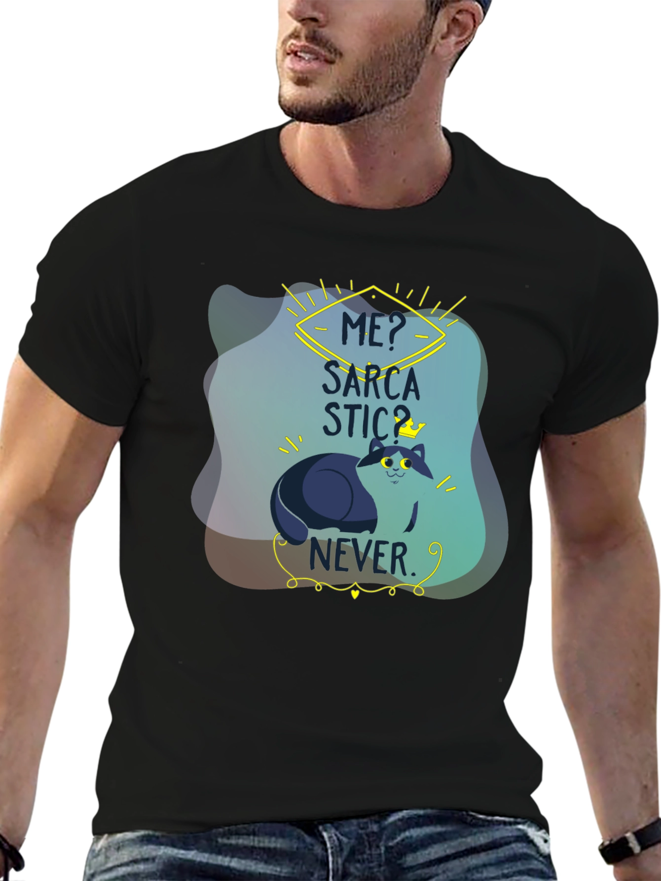 Black Sarcastic Cat T-Shirt: Funny Graphic Tee for Cat Lovers view 6