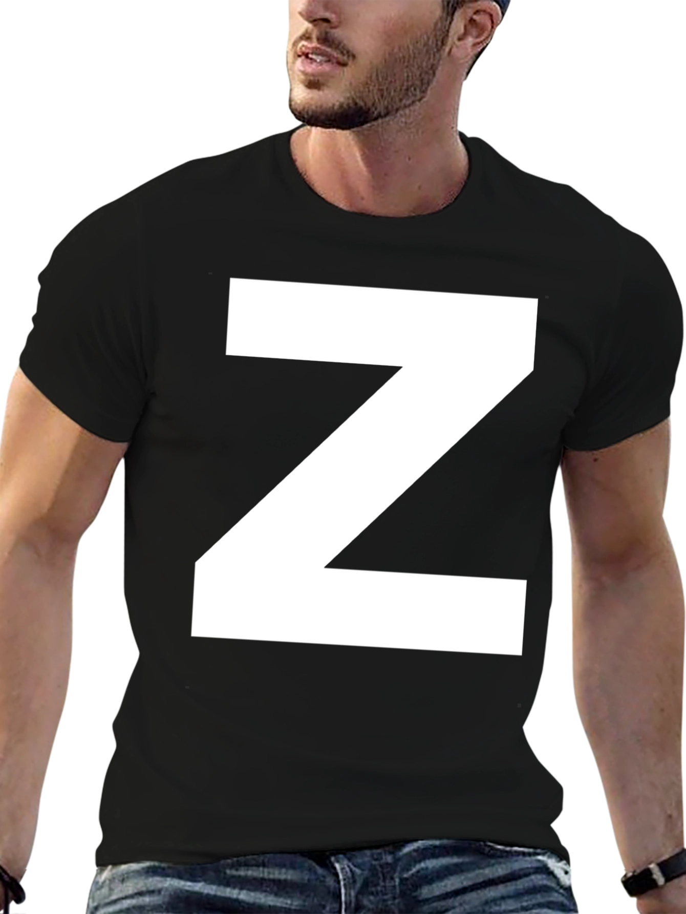 Black Bold "Z" Graphic Tee - Classic Black Cotton T-Shirt view 6