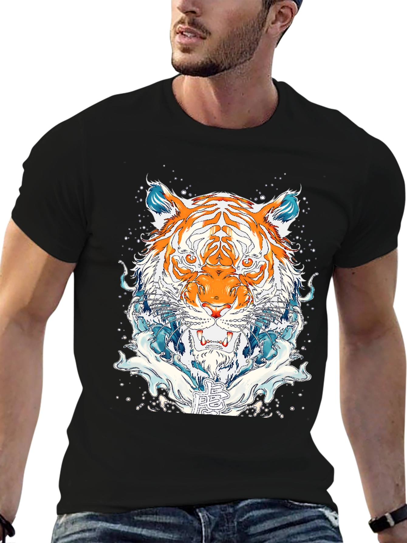 Black Tiger Graphic Print Black T-Shirt view 6