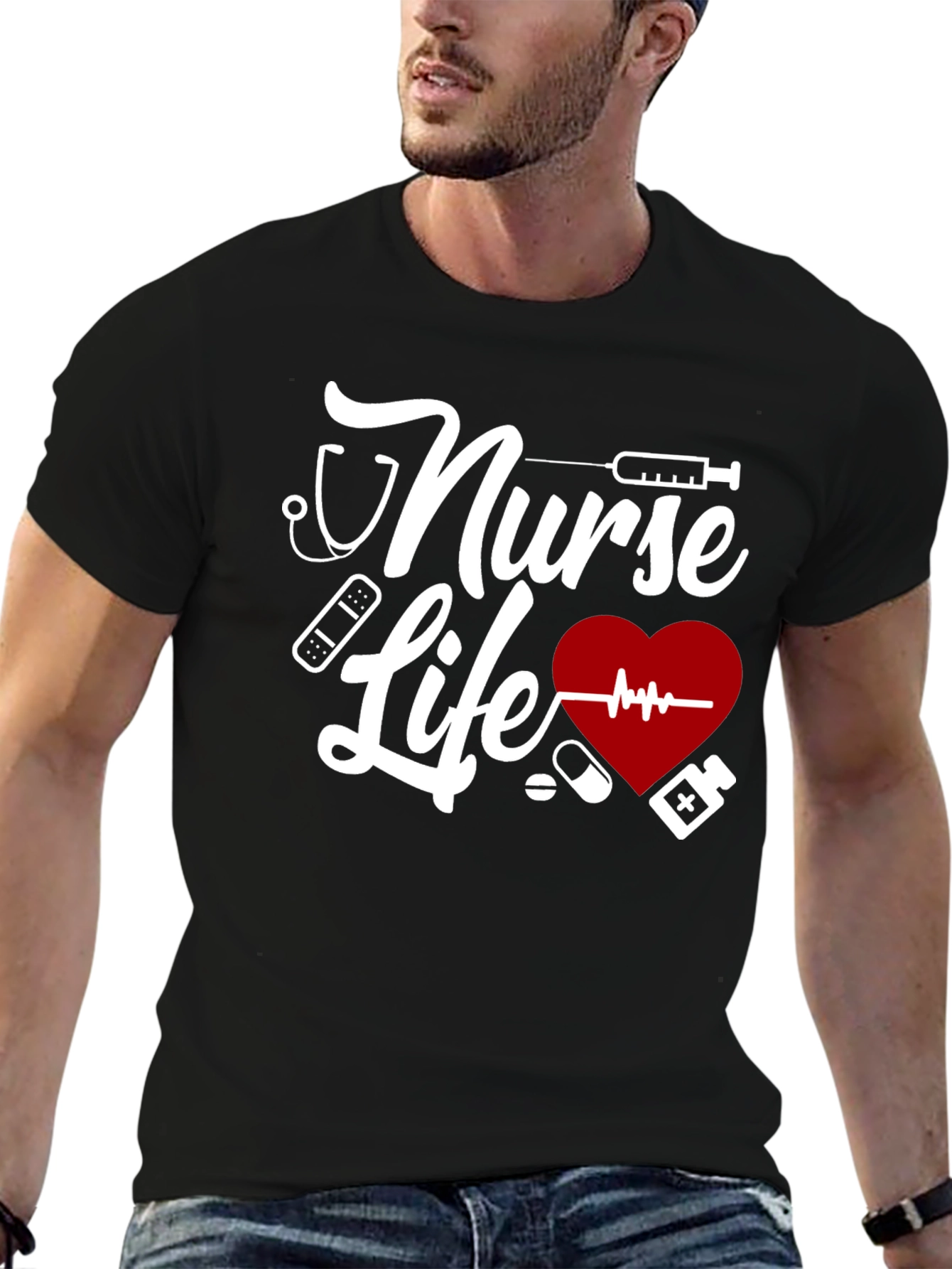 Black Nurse Life Graphic T-Shirt - Black view 6